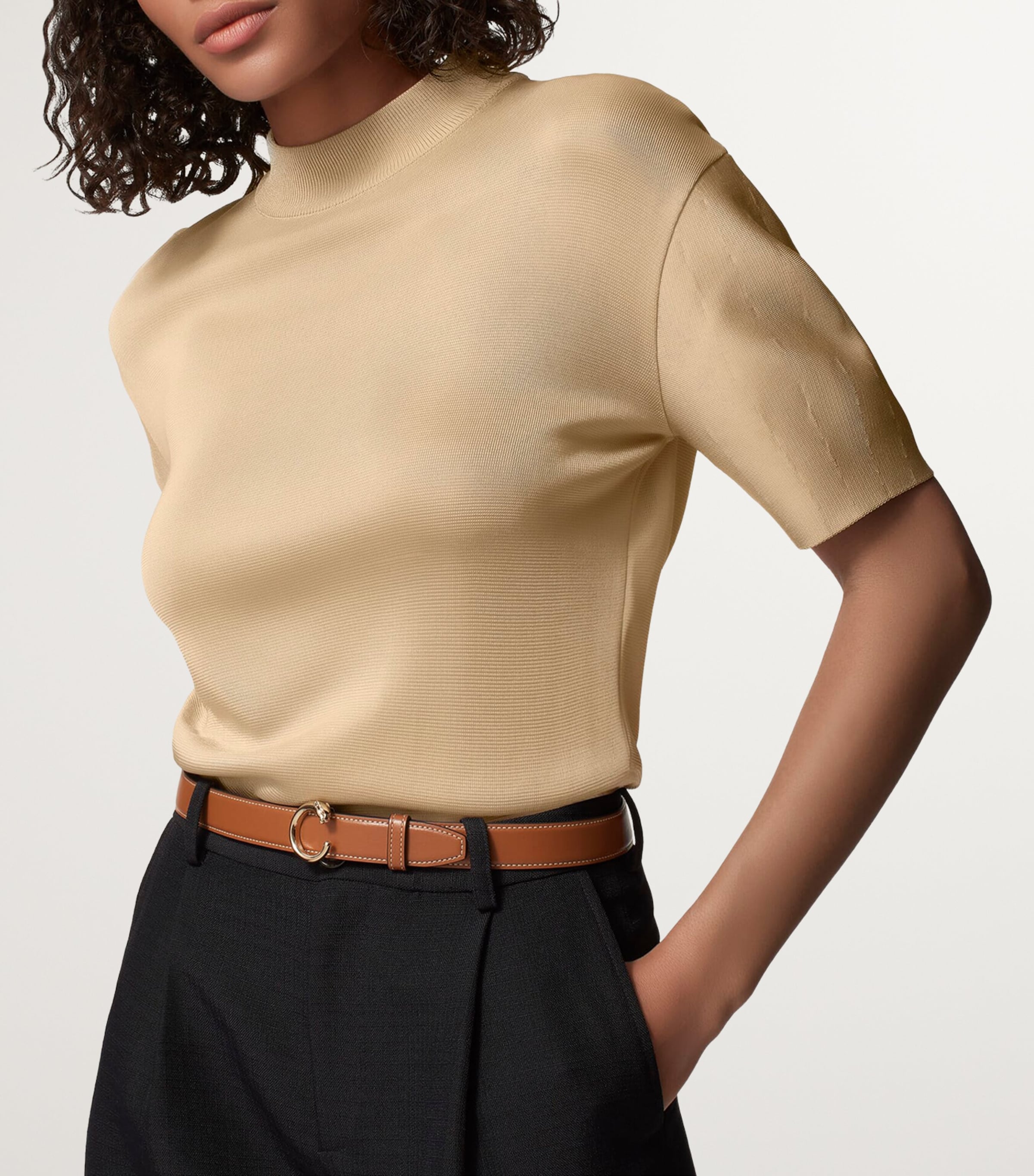 Small Leather Panthère de Cartier Belt (75cm) CARAMEL Image 3