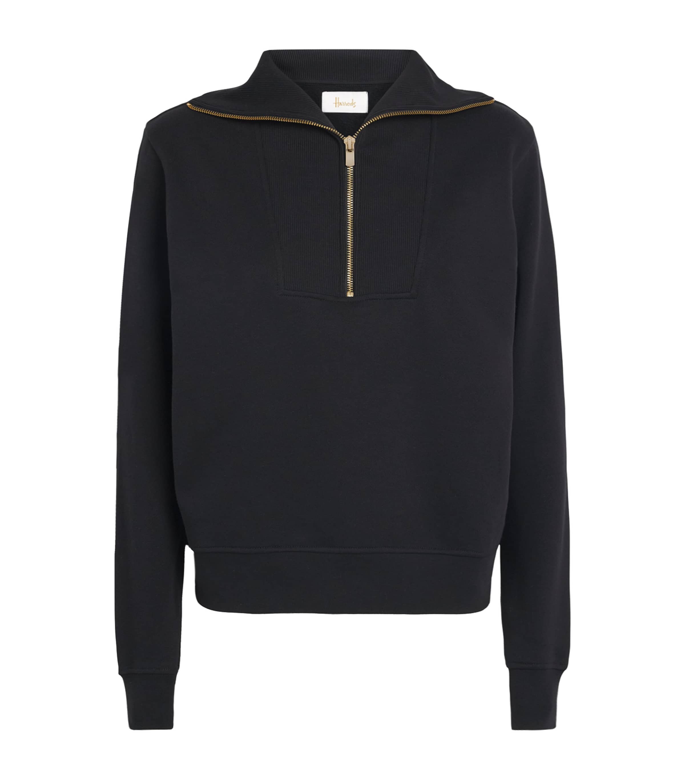 Harrods Womens Cotton Zip-Up Funnel-Neck Sweater Black Image 1