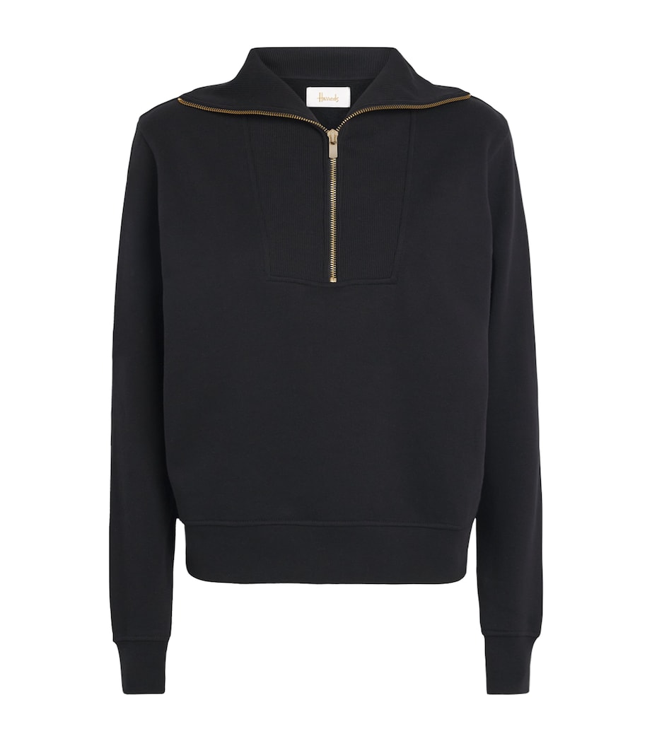 Harrods Womens Cotton Zip-Up Funnel-Neck Sweater Black Image 1