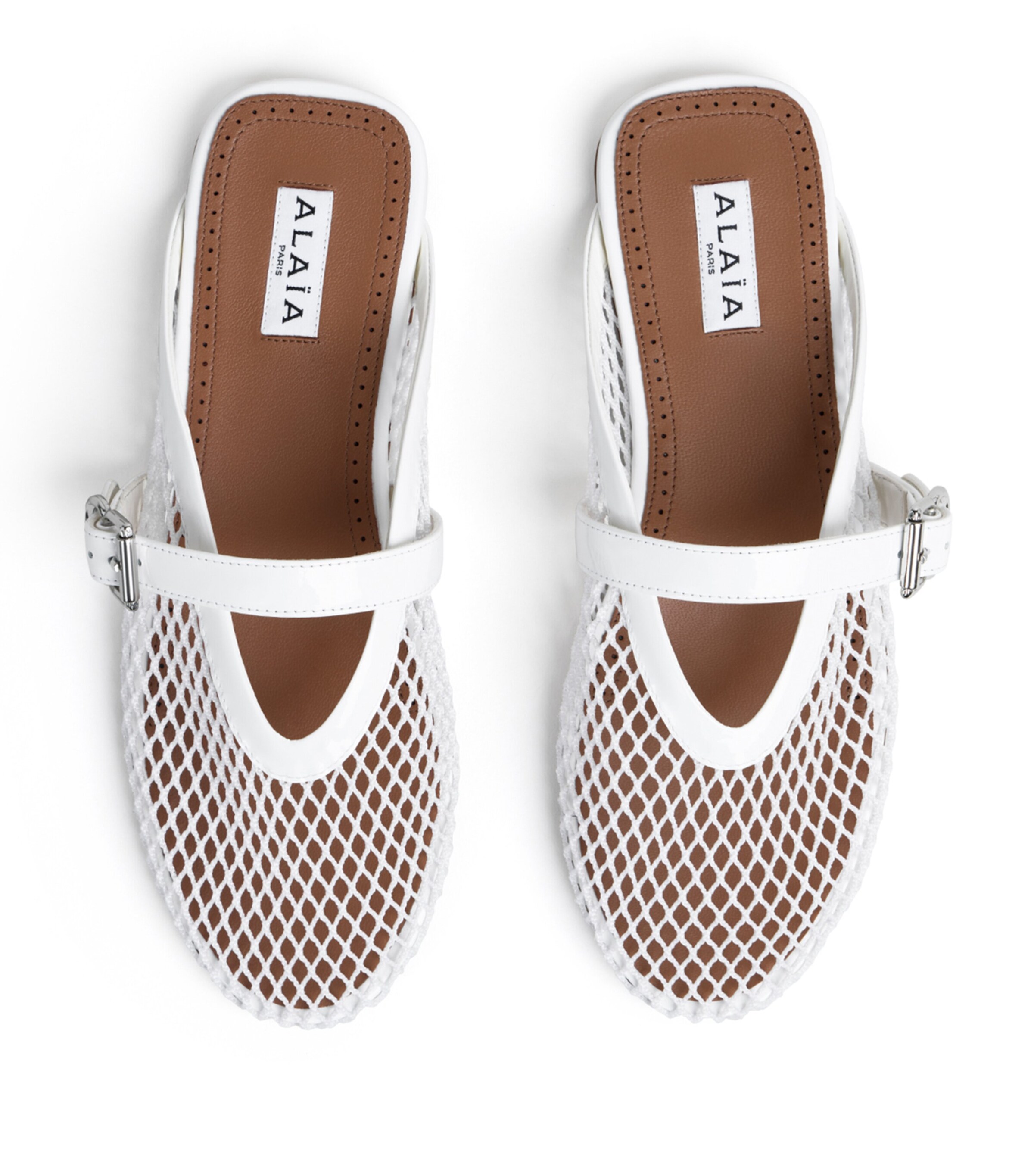Alaïa White Fishnet Mules | Harrods US