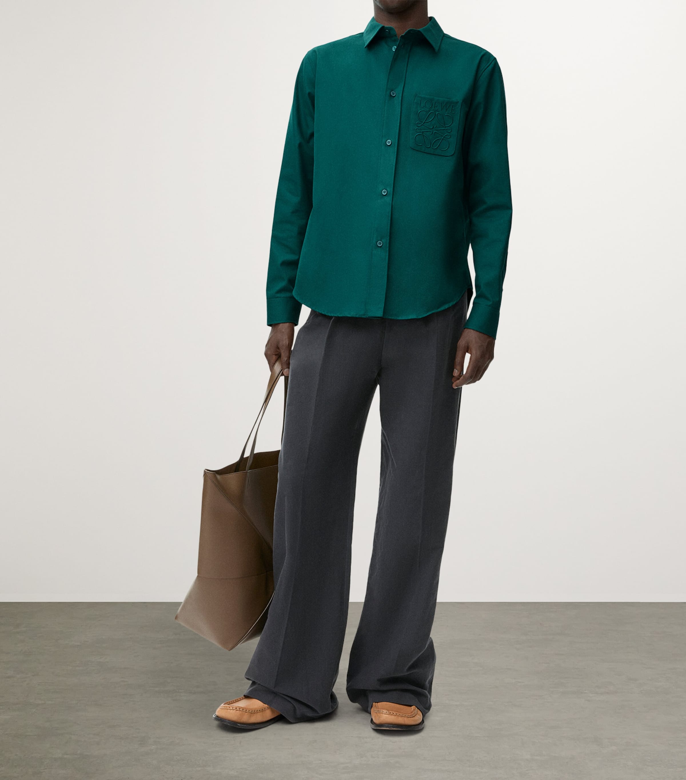 Cotton Embroidered Logo Shirt DARK GREEN Image 2