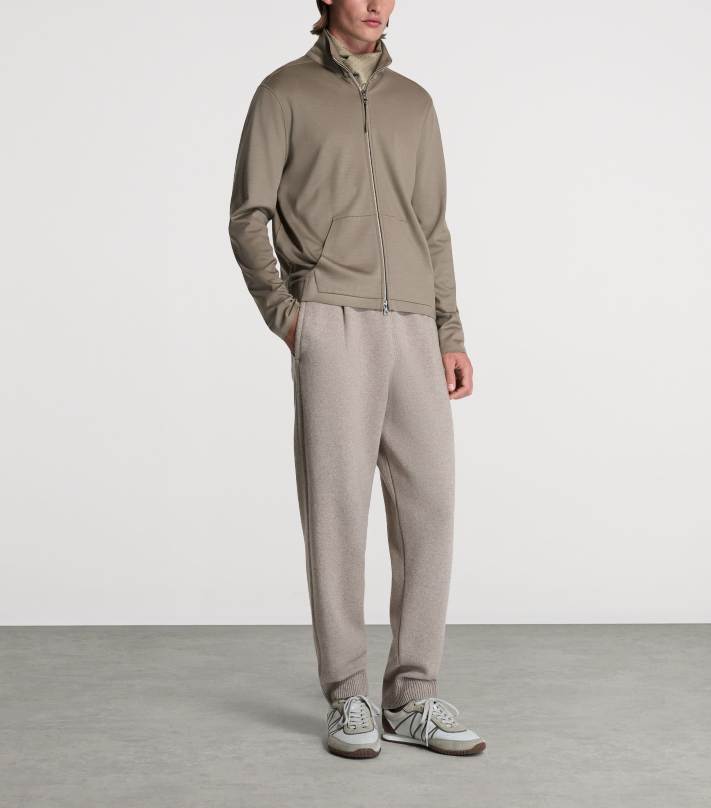 Dunhill Mens Wool-Cashmere Track Jacket Khaki Image 2