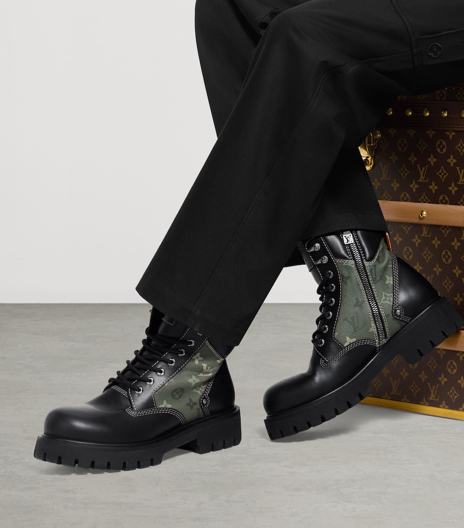 Leather Remix Combat Boots KHAKI GREEN Image 2