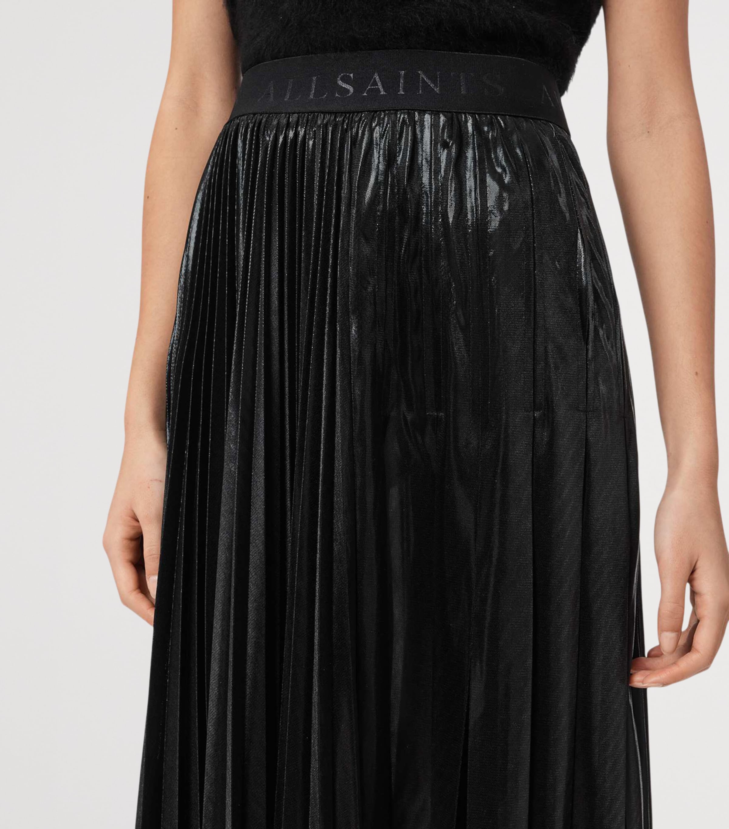 AllSaints Womens Pleated Jax Maxi Skirt Metallic Black Image 5