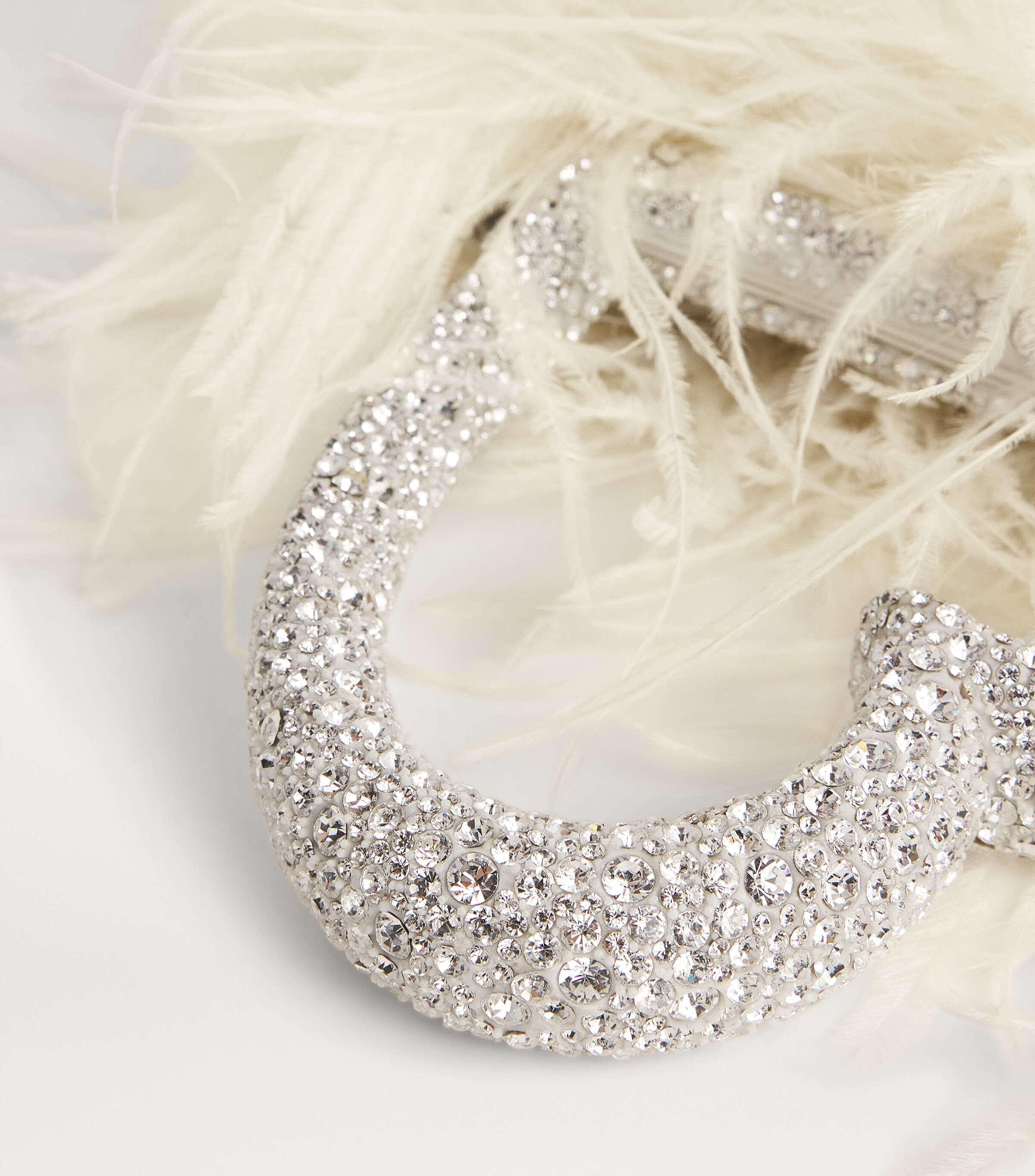 L'Alingi Crystal-Embellished Feather Clutch Bag White Image 4
