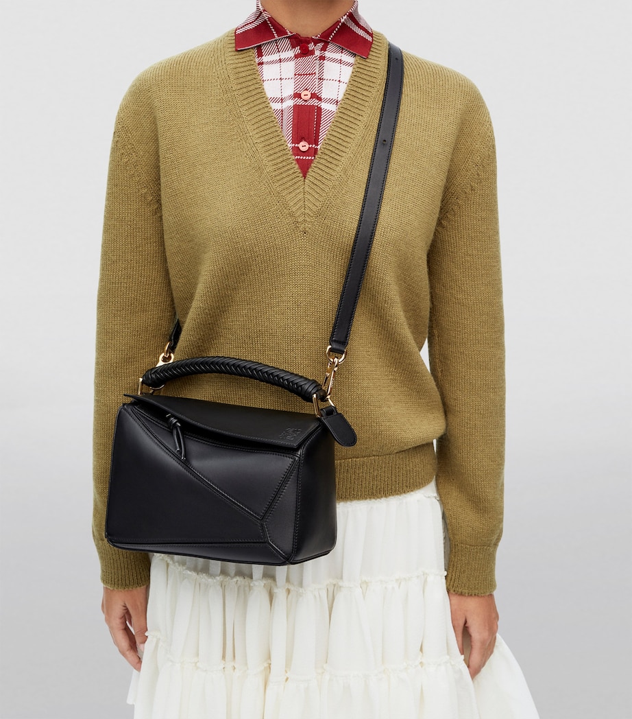 Small Leather Puzzle Top-Handle Bag BLACK Image 6