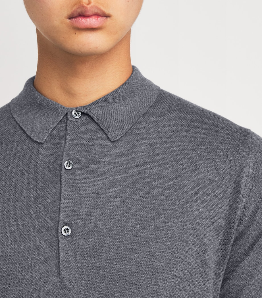 John Smedley Mens Sea Island Cotton Piqué Roth Polo Shirt Charcoal Image 6