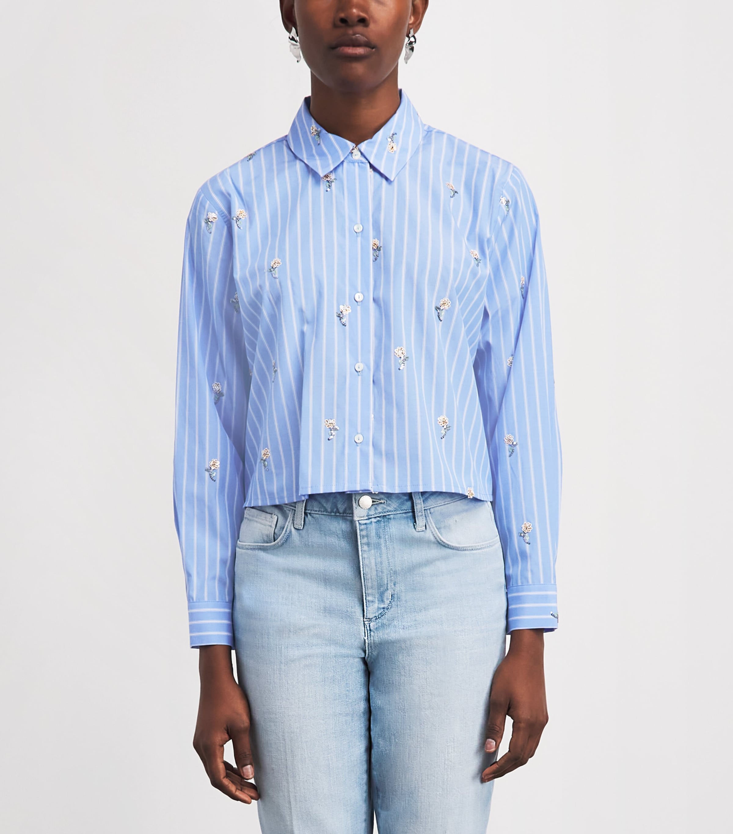 L'Agence Womens Sequinned Stripe Cosette Shirt Blu Strpe/squin Flwr Image 4
