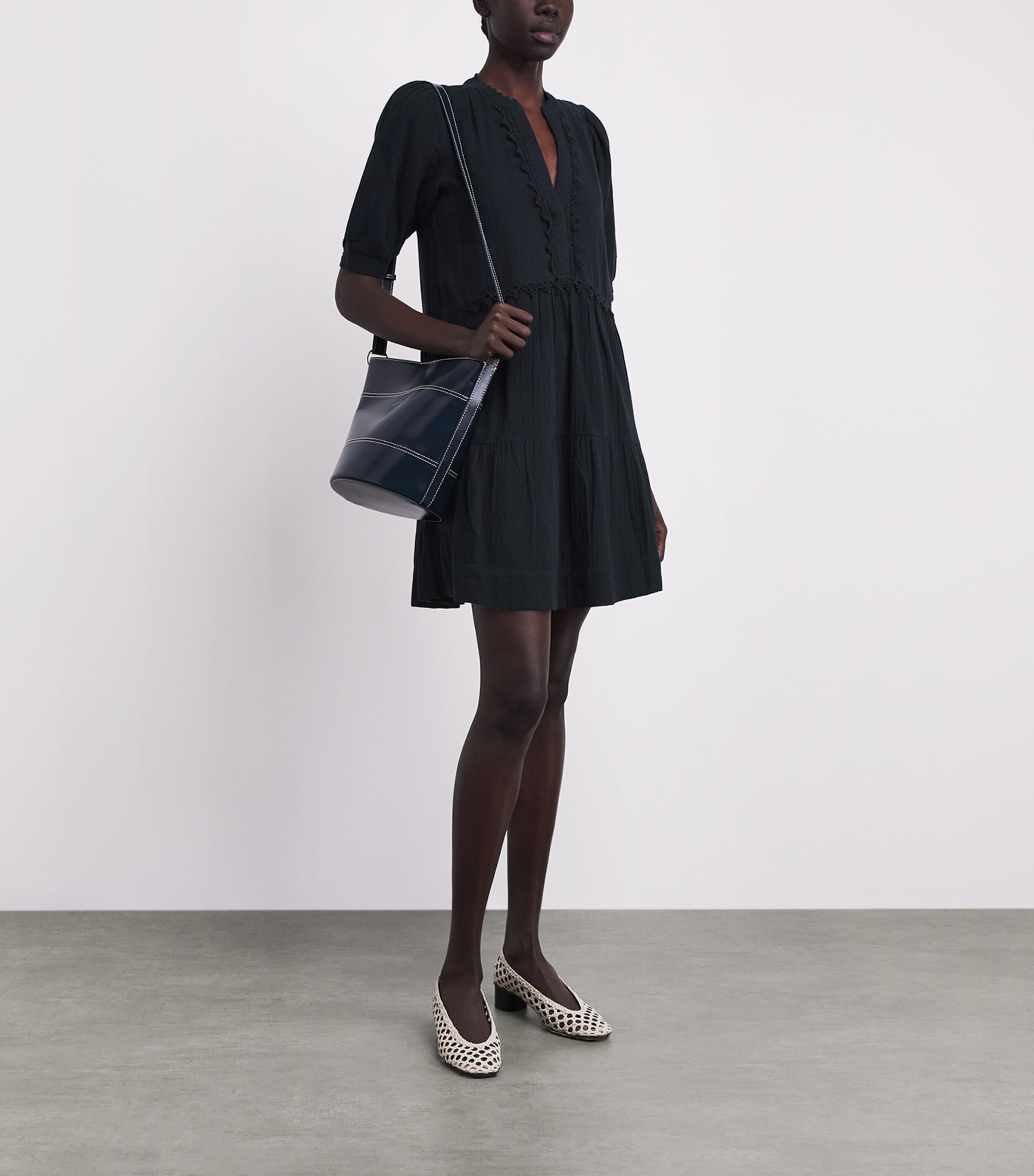 ME+EM Womens Cotton Cheesecloth Swing Mini Dress Navy Image 2