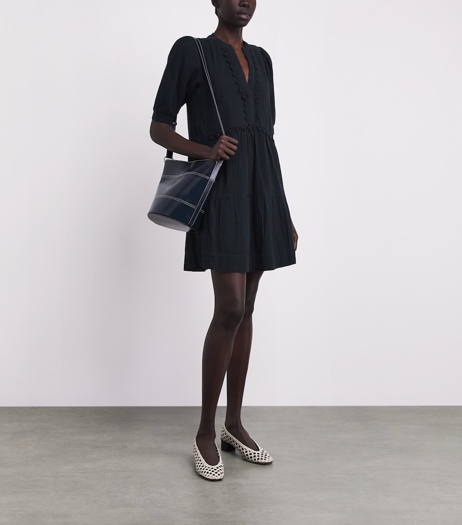 ME+EM Womens Cotton Cheesecloth Swing Mini Dress Navy Image 2