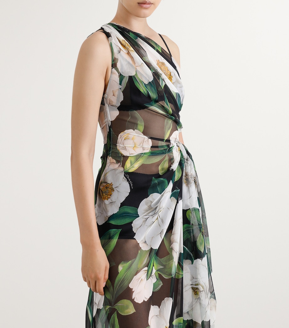 Dolce&Gabbana Womens Floral One-Shoulder Maxi Dress Gardenia F.ner Image 3