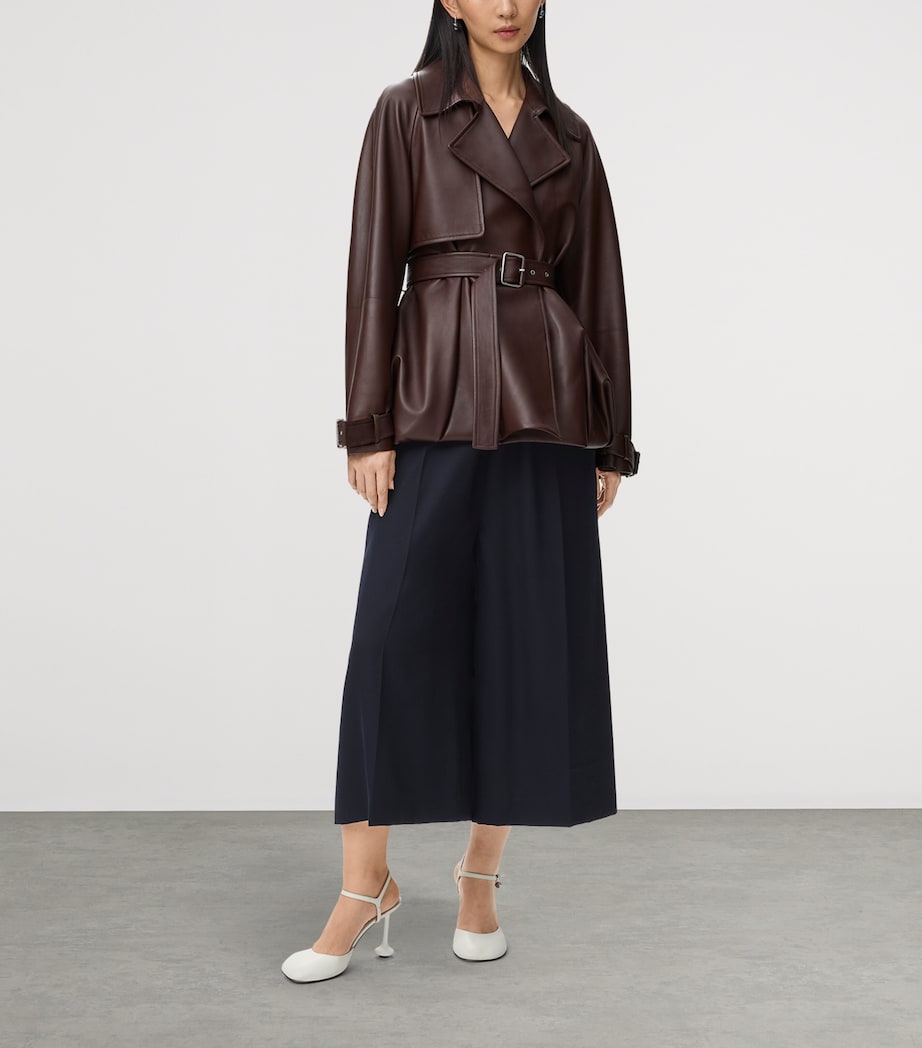 Wool Buckled Cropped Wide-Leg Trousers NAVY BLUE Image 2