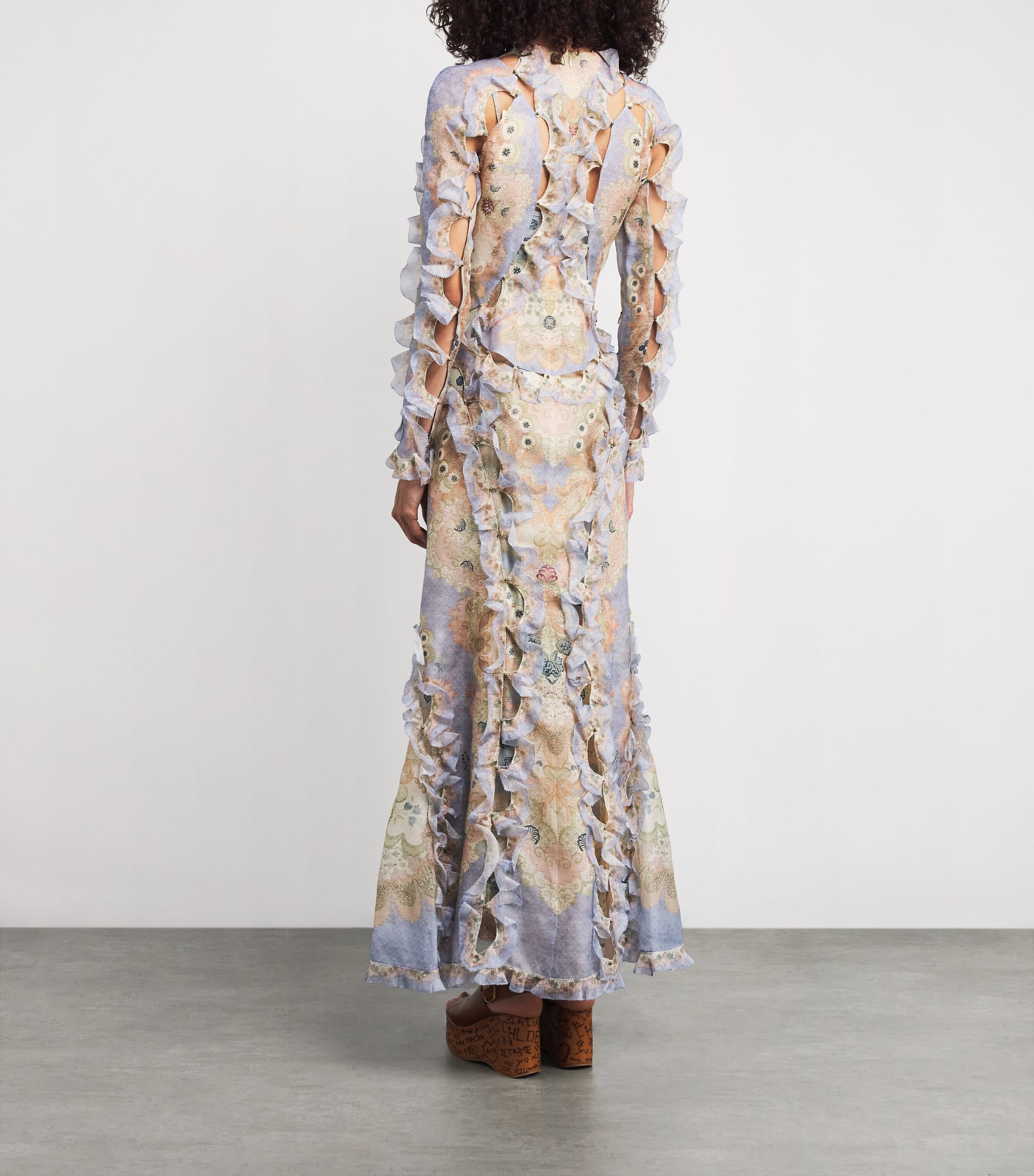 Linen-Silk Scallopped Rebellion Maxi Dress BUF BLUE FLORAL Image 3
