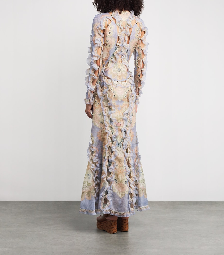 Linen-Silk Scallopped Rebellion Maxi Dress BUF BLUE FLORAL Image 3