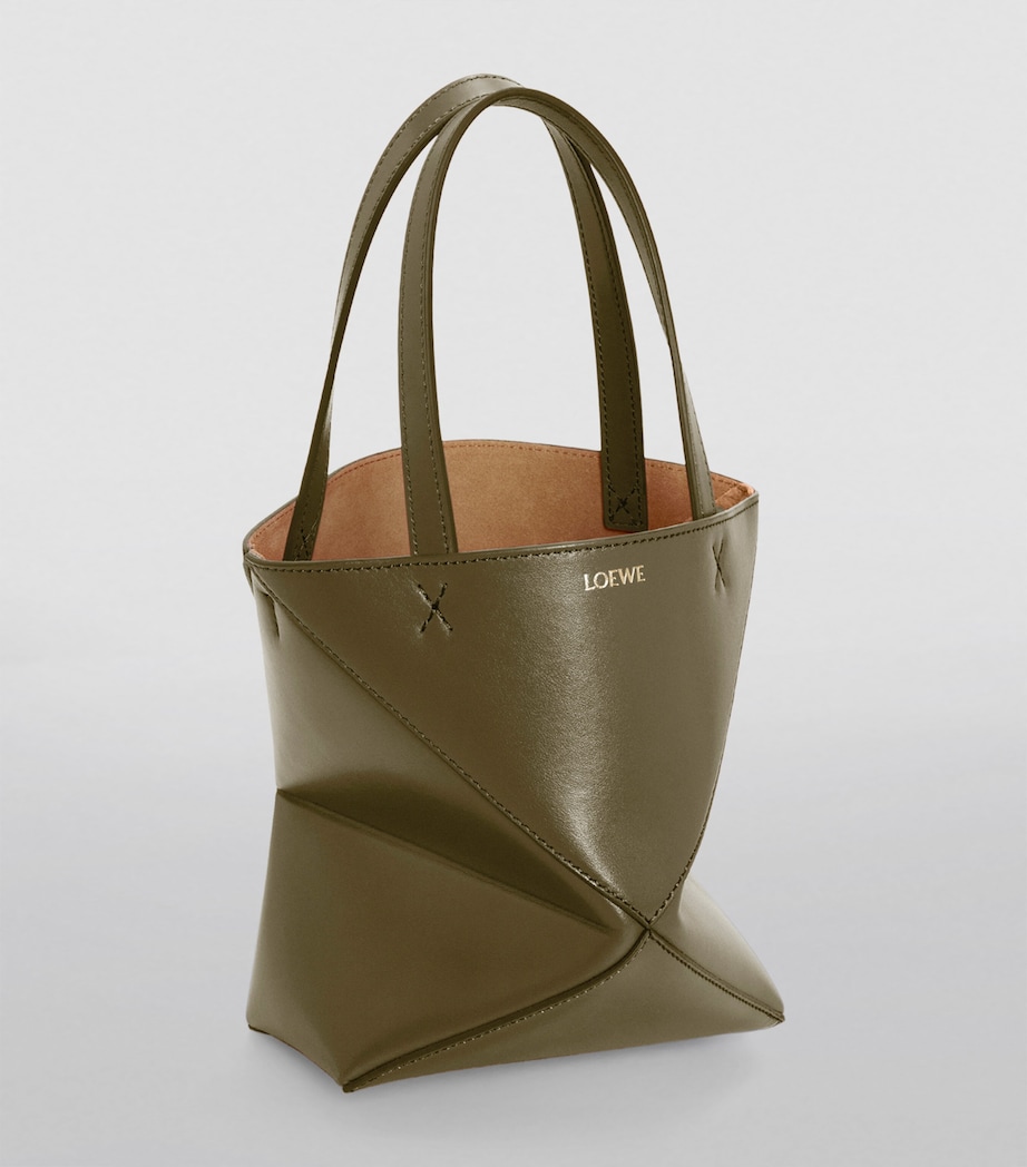 LOEWE Mini Leather Puzzle Fold Tote Bag Dark Khaki Green Image 2
