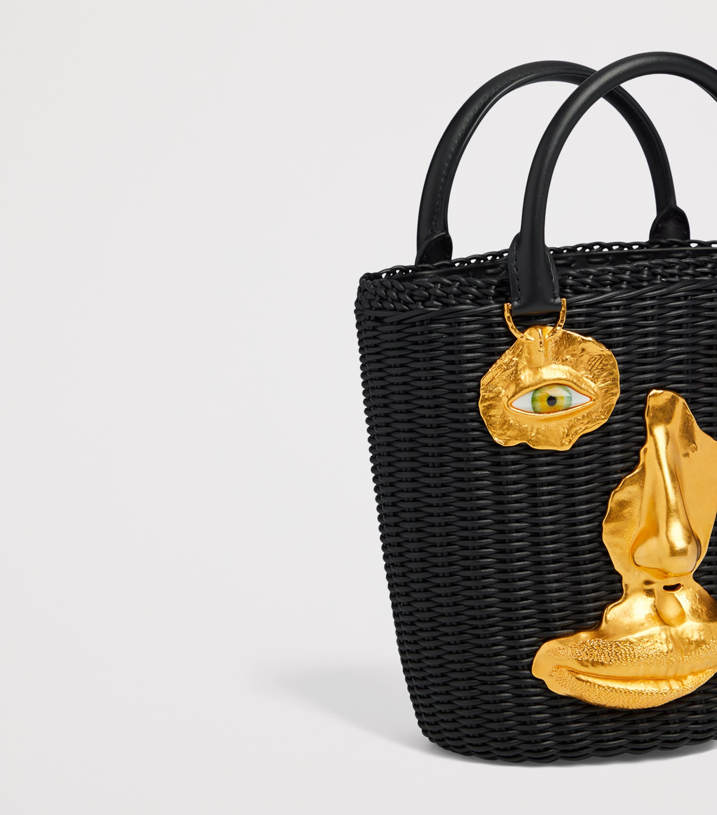 Schiaparelli Calfskin Wicker Face Bucket Bag Black Image 5