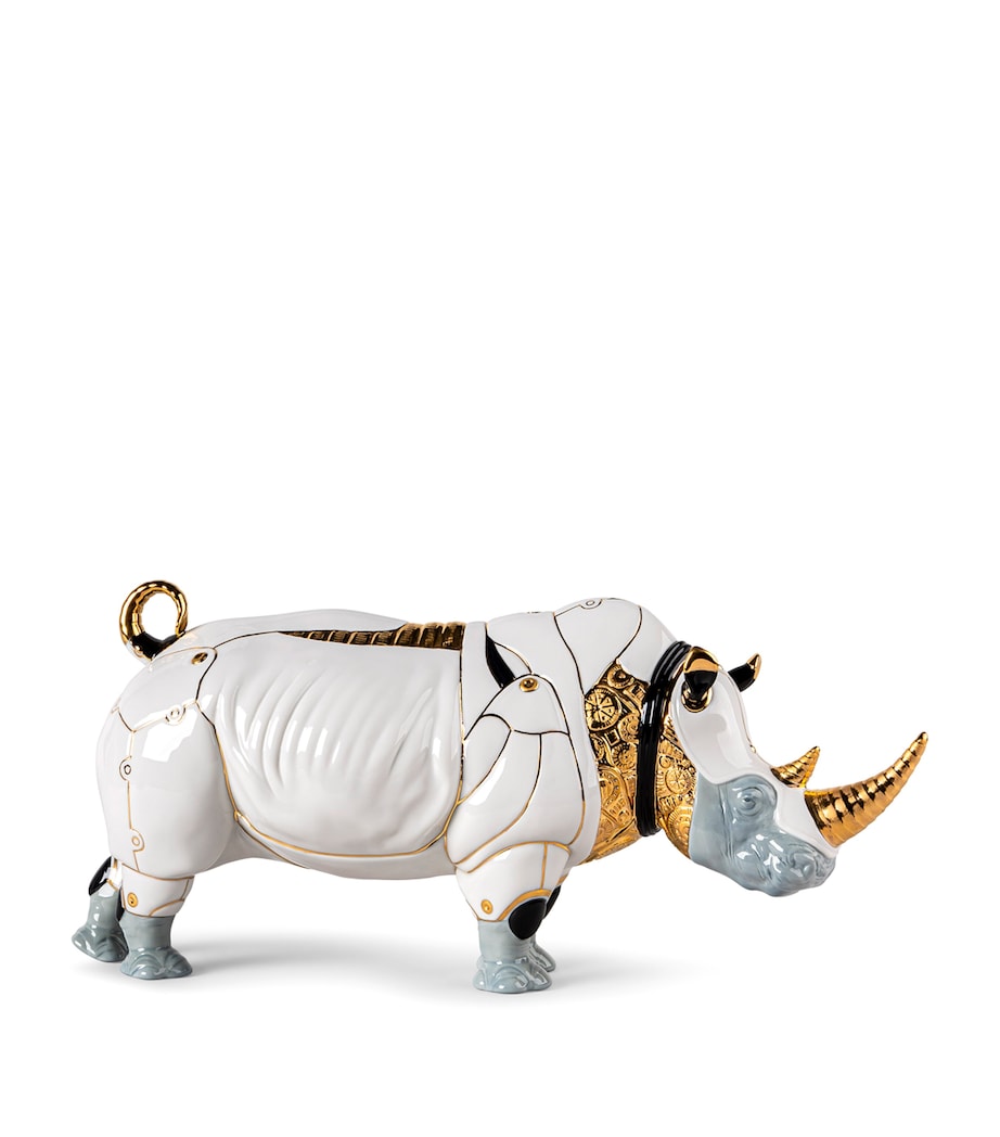Lladró Cyborg Rhino Sculpture White, Grey & Gold Image 1
