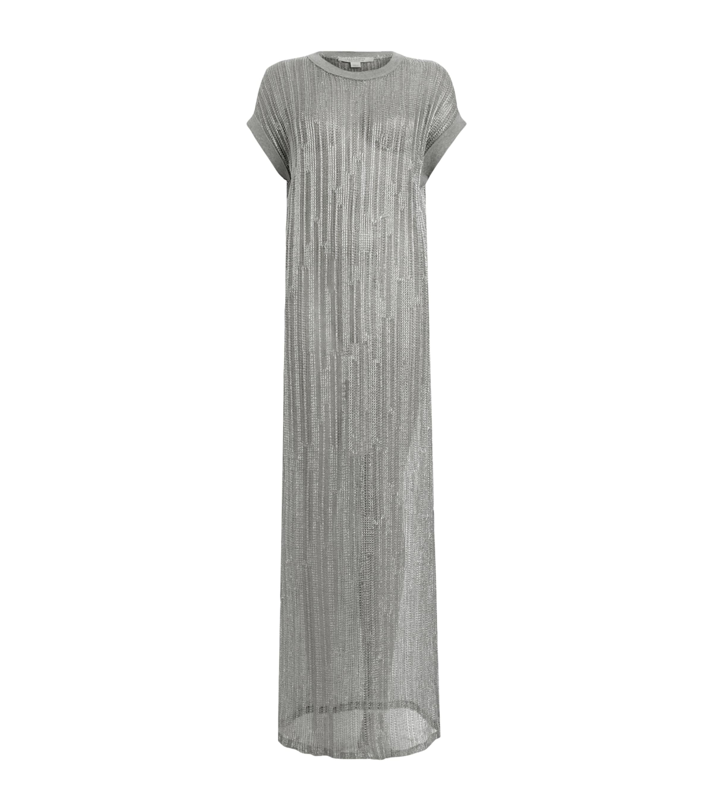 Allsaints Giana Open Knit Maxi Sweater Dress In Grey