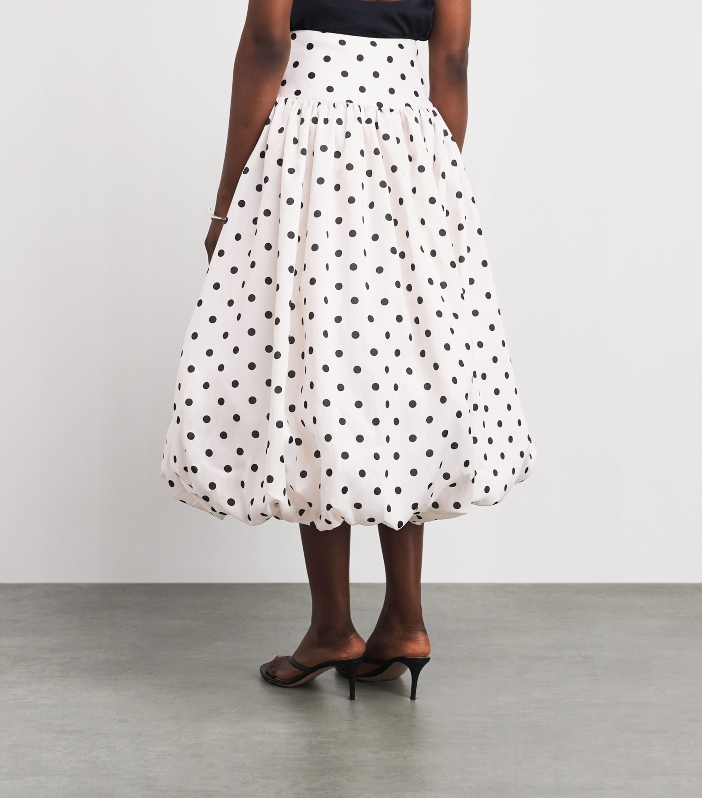 Self-Portrait Womens Taffeta Polka-Dot Midi Skirt Cream Image 5