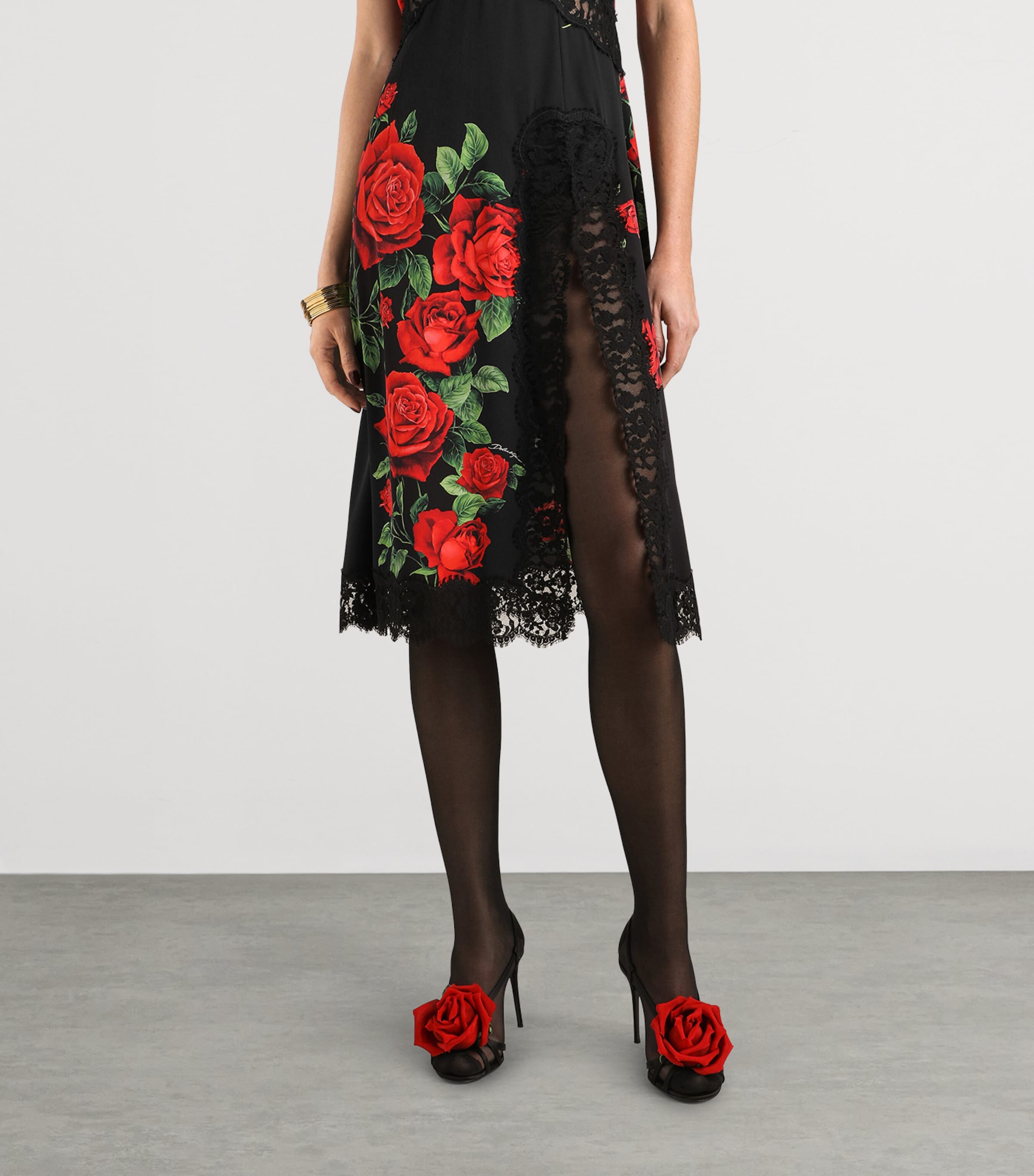 Dolce&Gabbana Womens Lace-Trim Floral Print Midi Slip Dress Rose Rosse F Image 4
