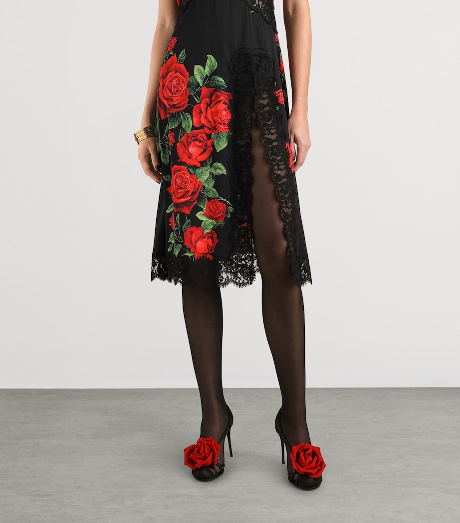 Dolce&Gabbana Womens Lace-Trim Floral Print Midi Slip Dress Rose Rosse F Image 4