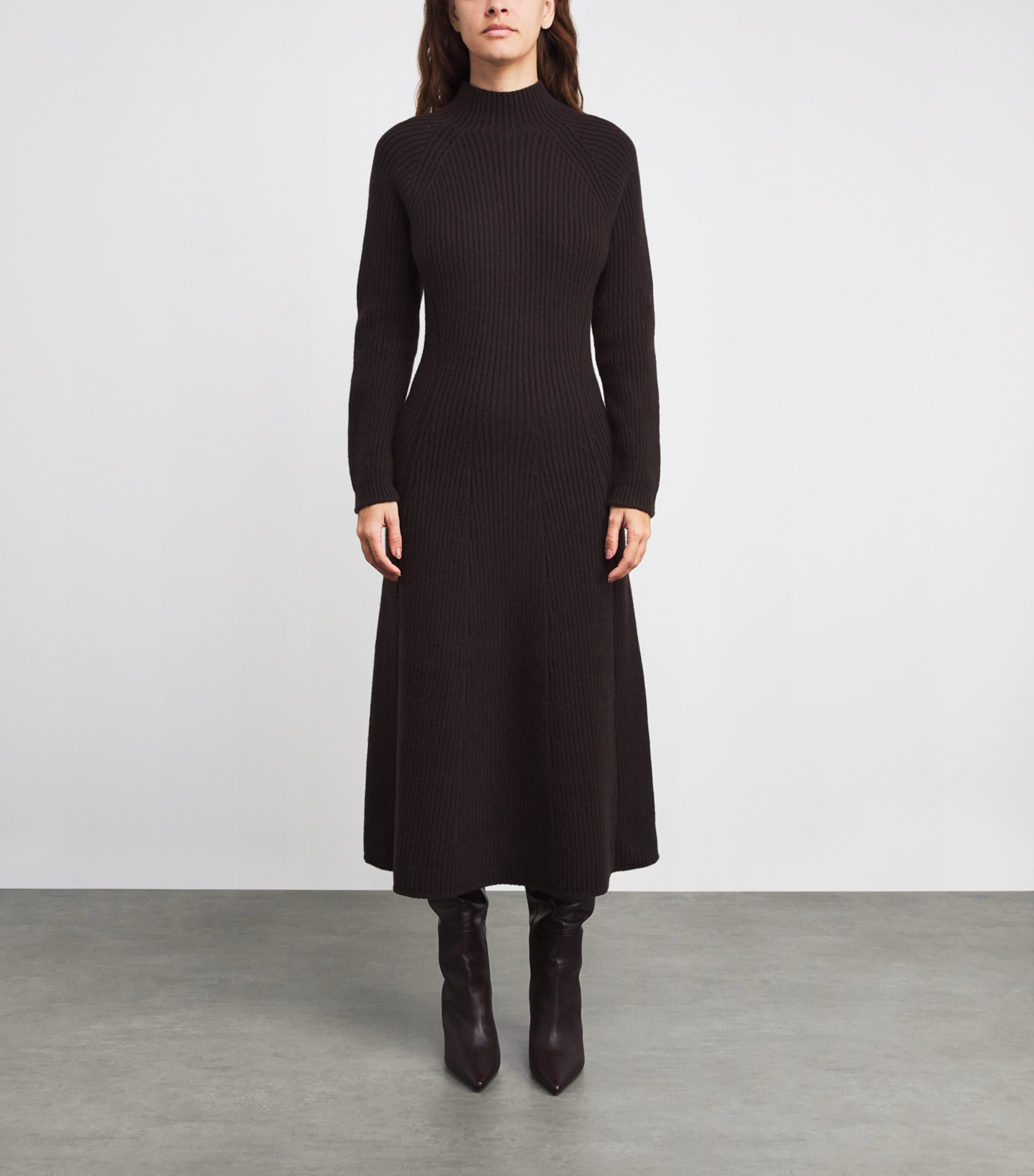 Cashmere-Blend Ribbed Midi Knitted Dress SB7290 MOLASSES Image 3