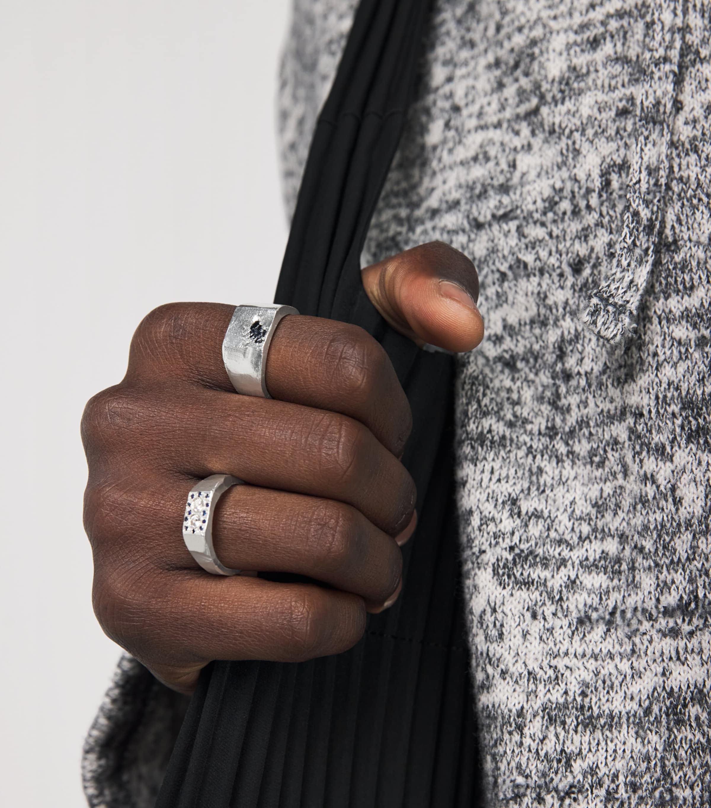 Sterling Silver and Sapphire Square Signet Ring BLUE Image 2