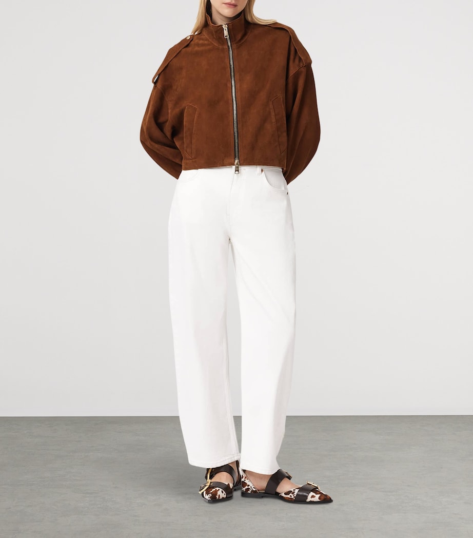 AllSaints Womens Suede Lowden Jacket Cognac Brown Image 2