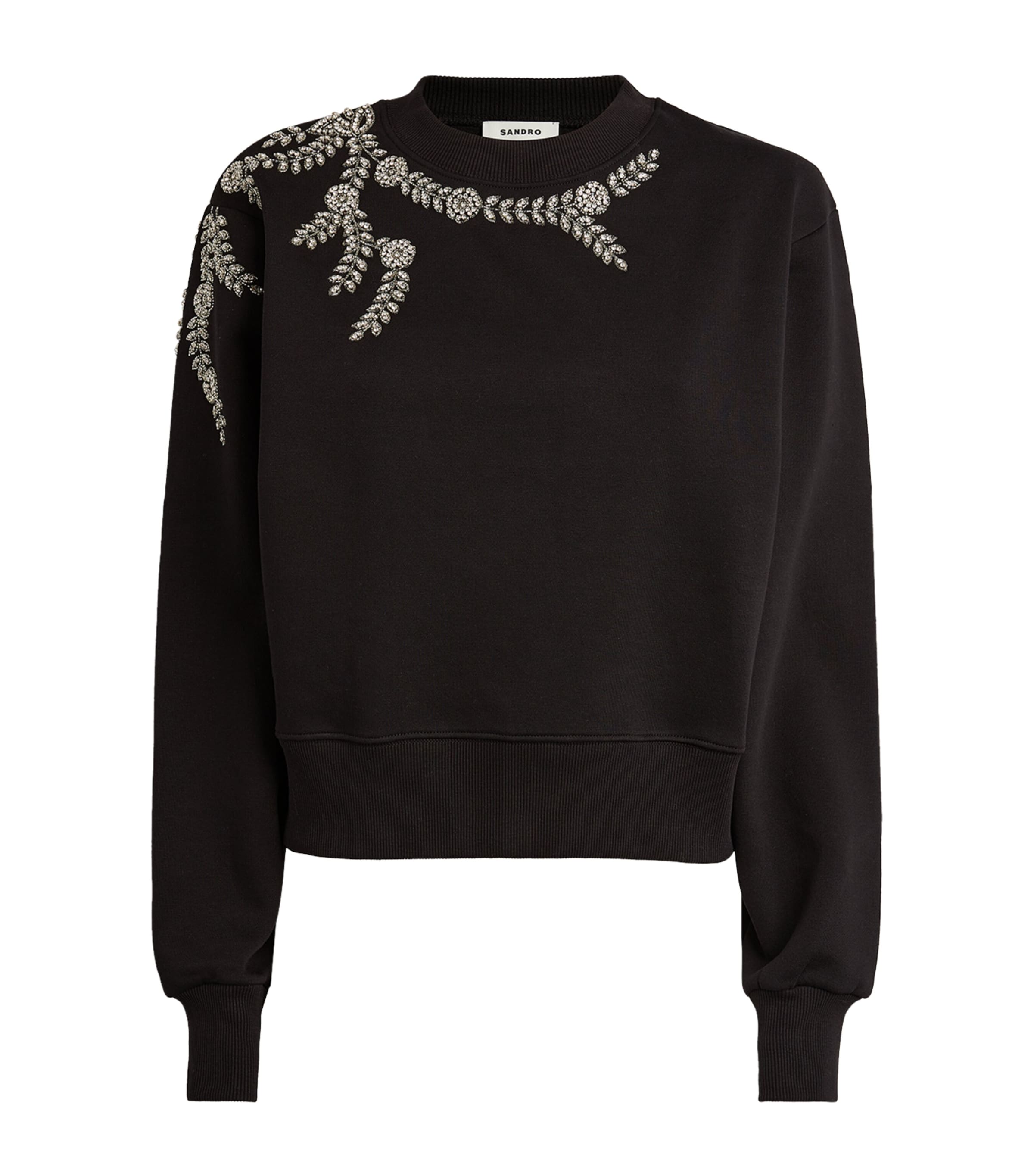 Shop Sandro Embellished Sweatshirt In Black