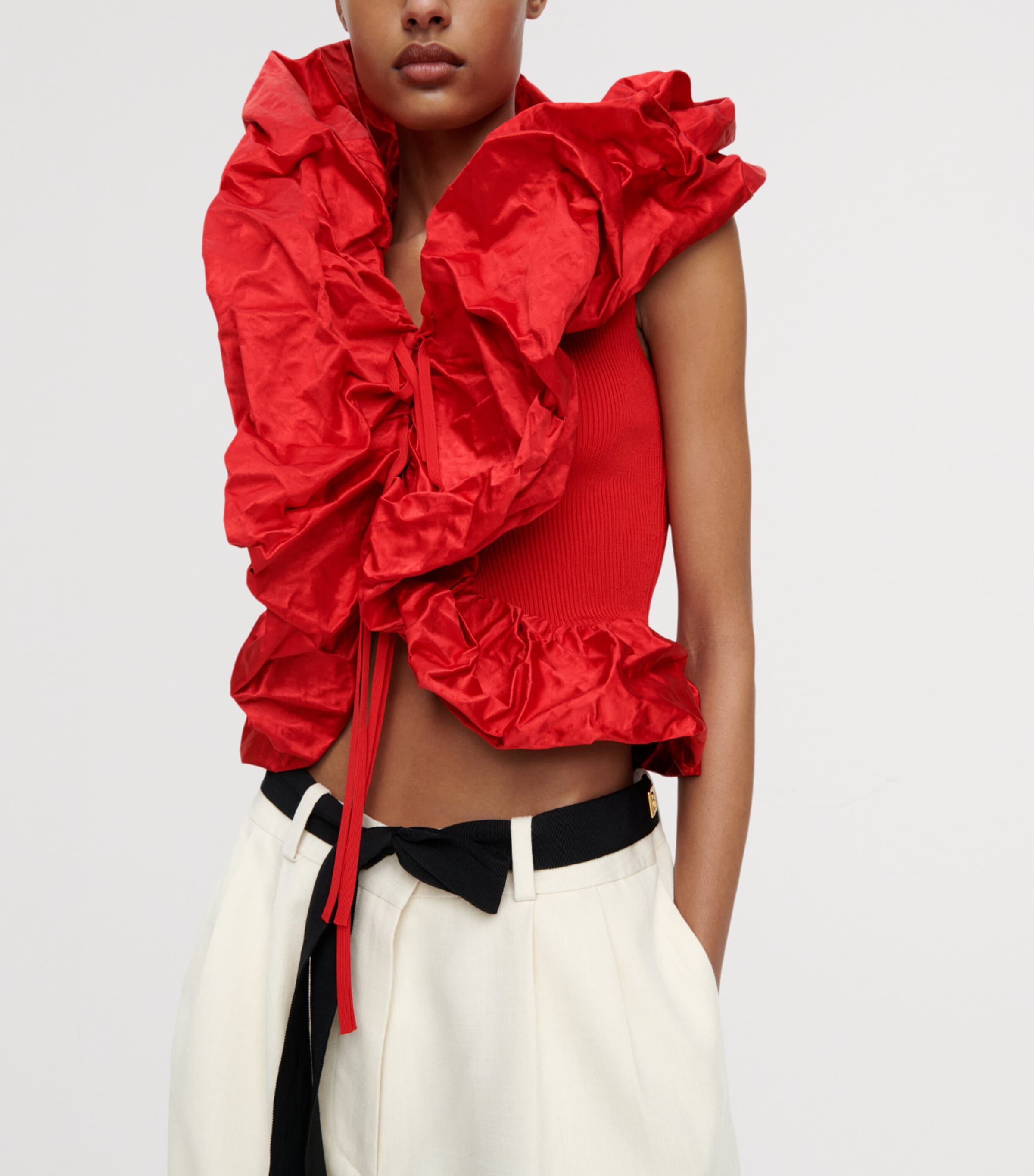 Schiaparelli Womens Knitted Sculptural Ruffle Blouse Red Image 4