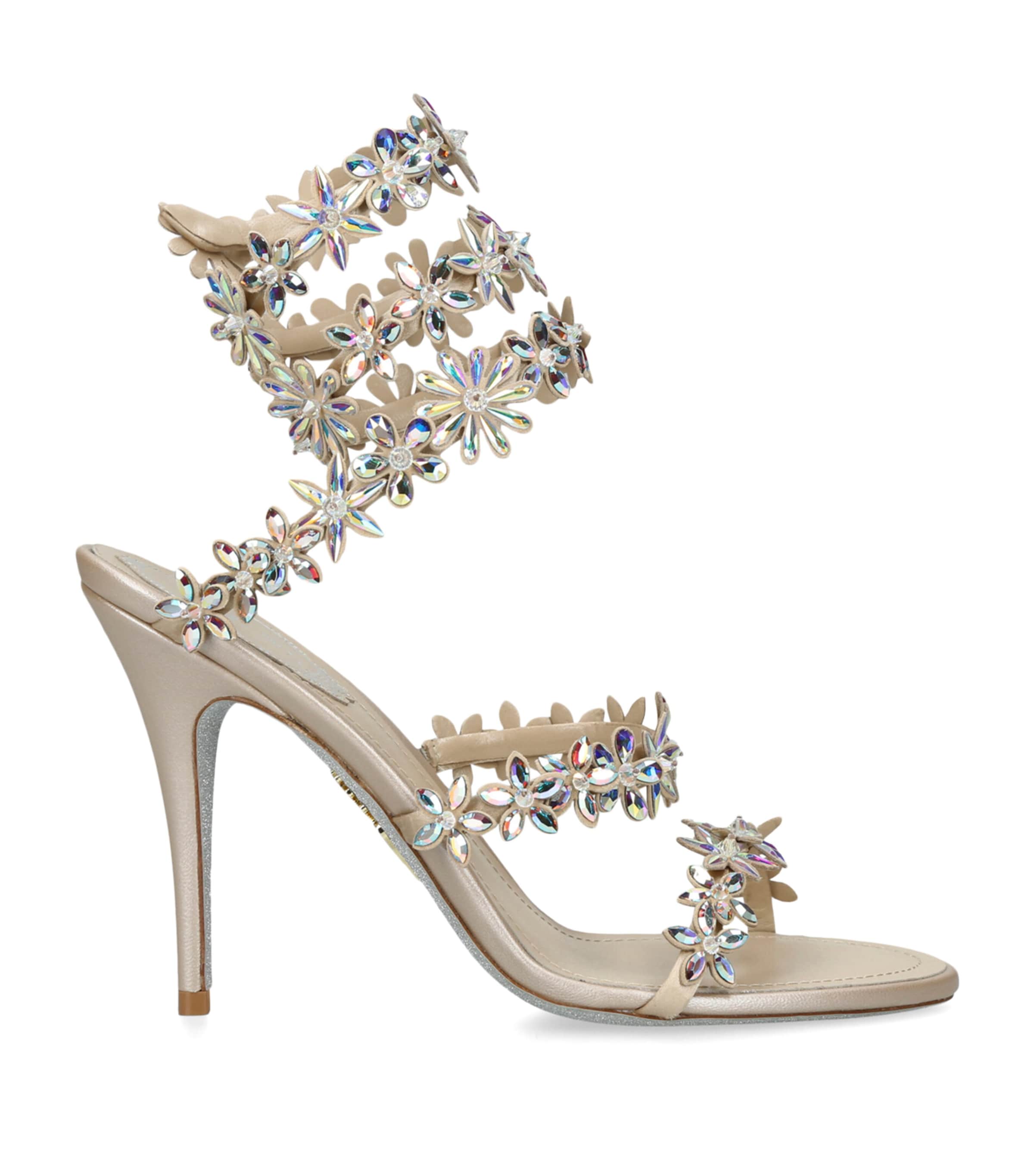 René Caovilla Jewelled Floral Heeled Sandals 100 Beige Comb Image 1