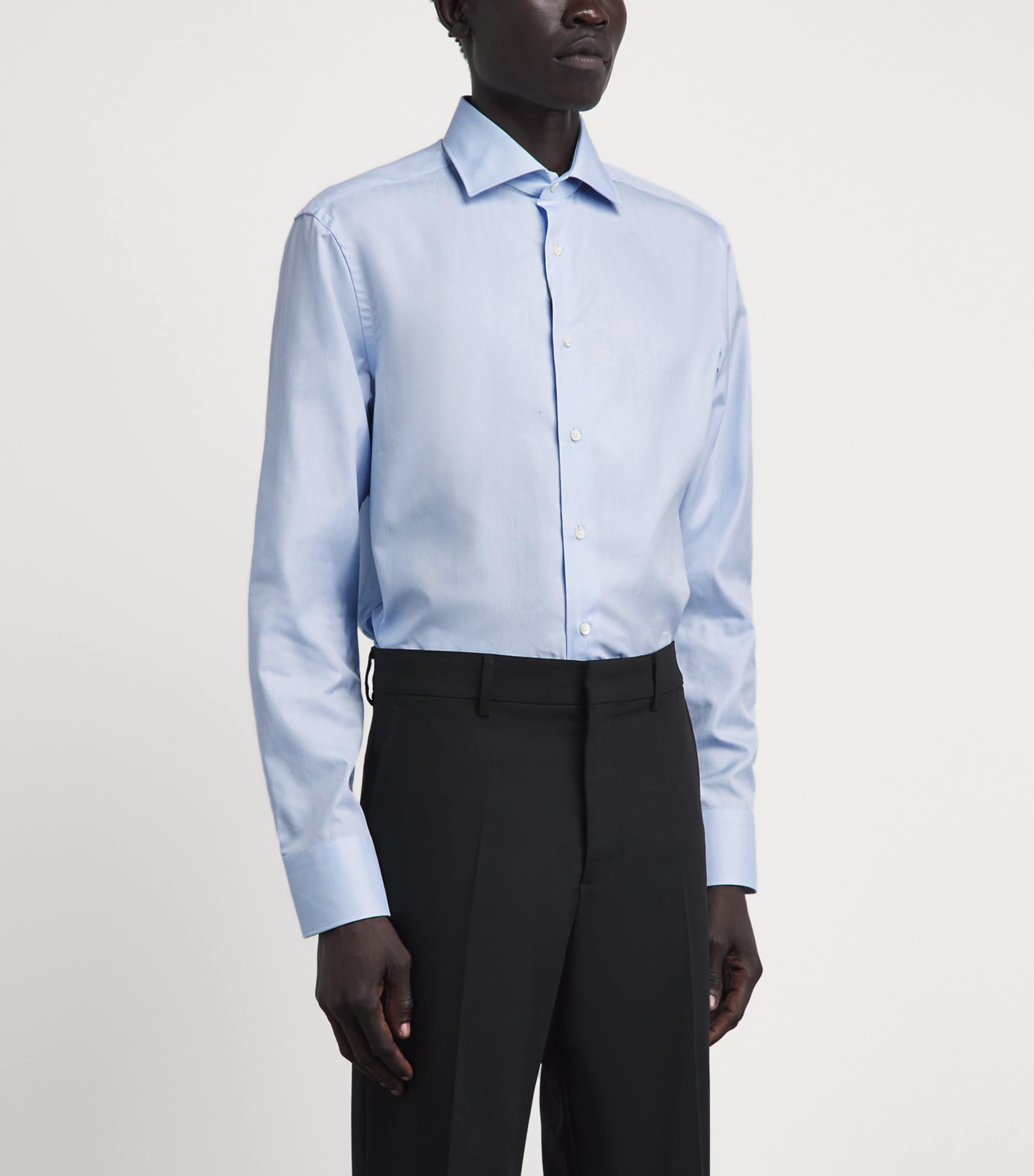 Canali Mens Cotton Herringbone Shirt Blue Image 4