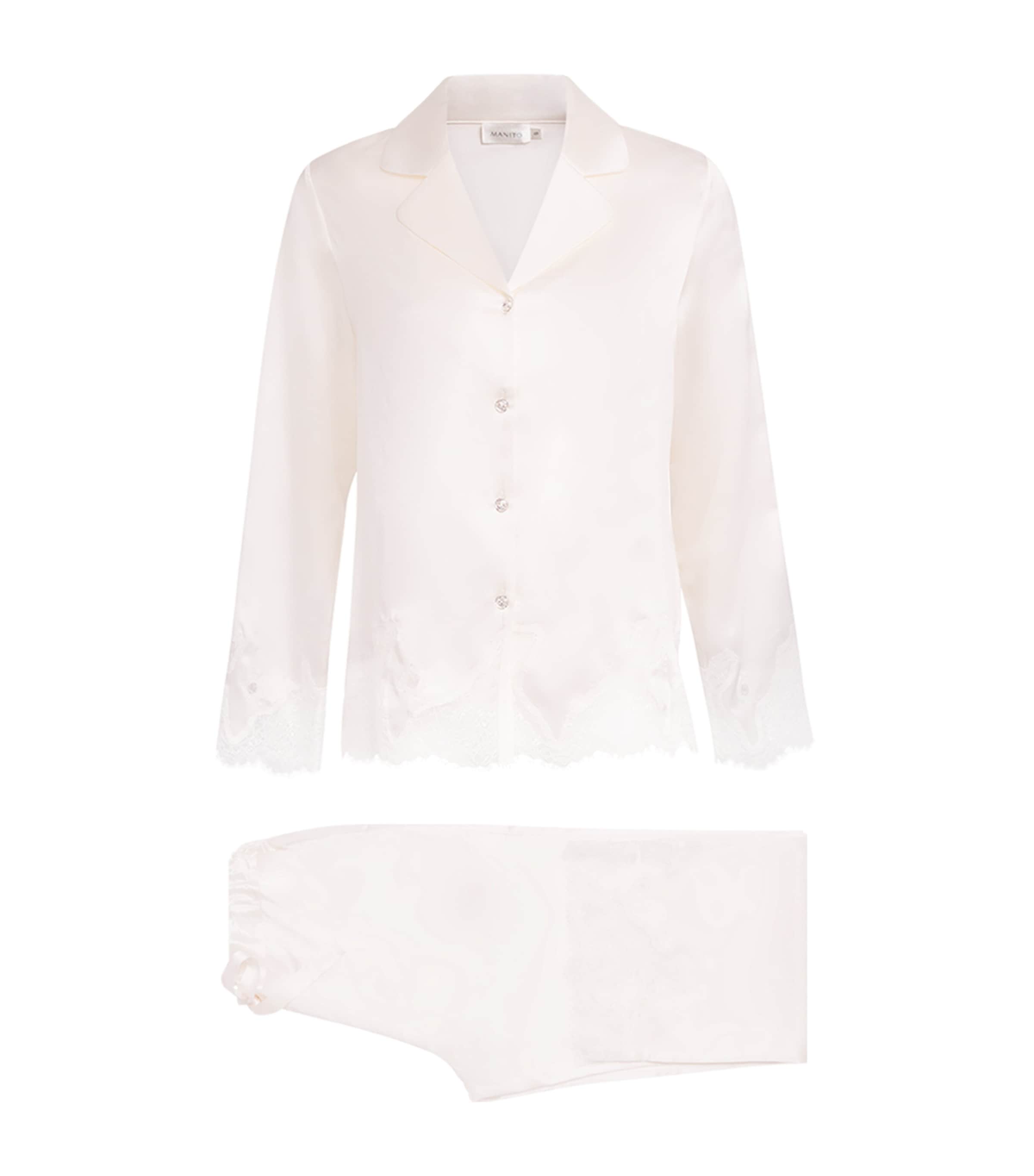Manito Silk Lace-trim Luella Pyjama Set In White