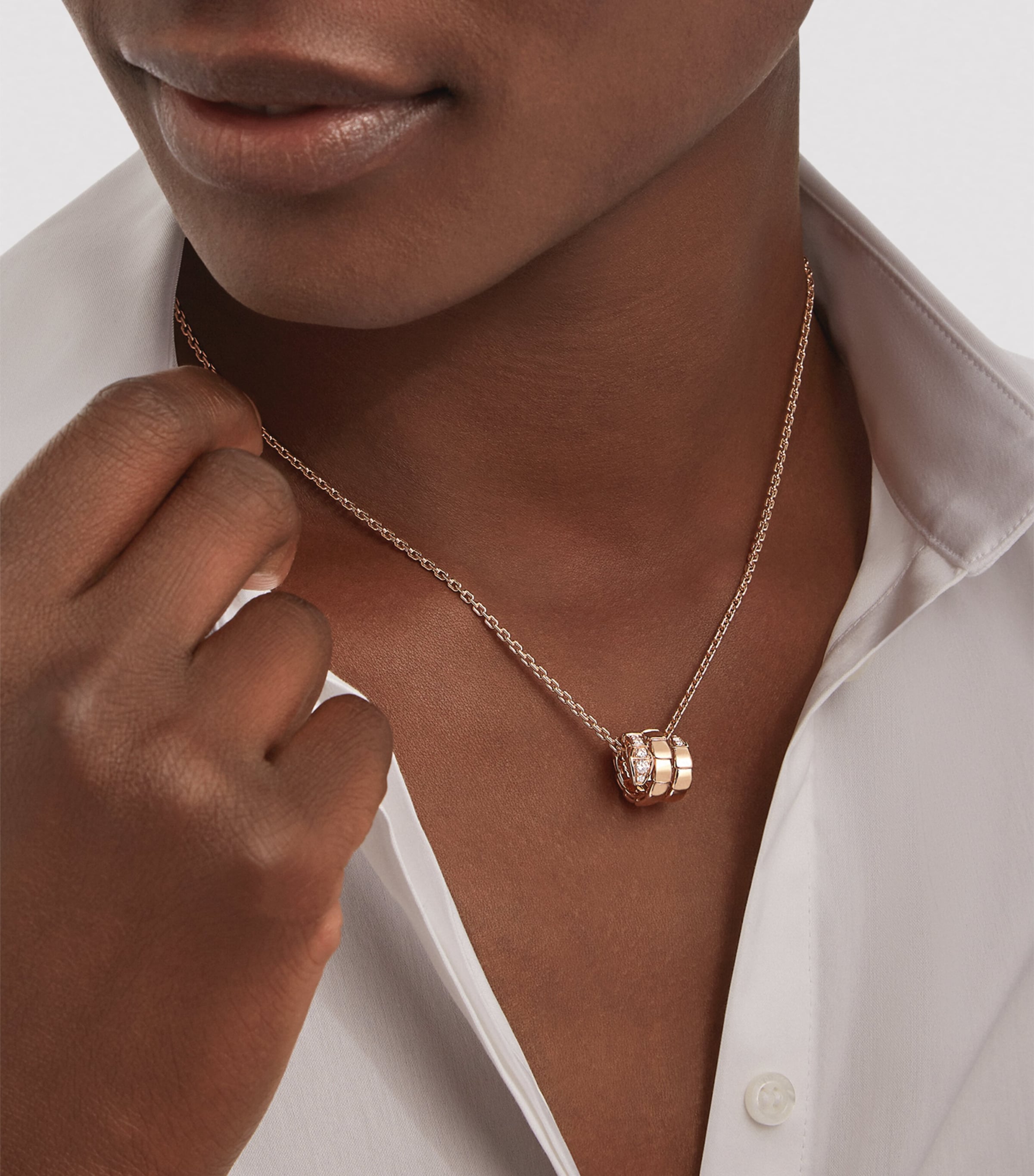 Rose Gold and Demi Pavé Diamond Serpenti Viper Necklace PINK GOLD Image 3