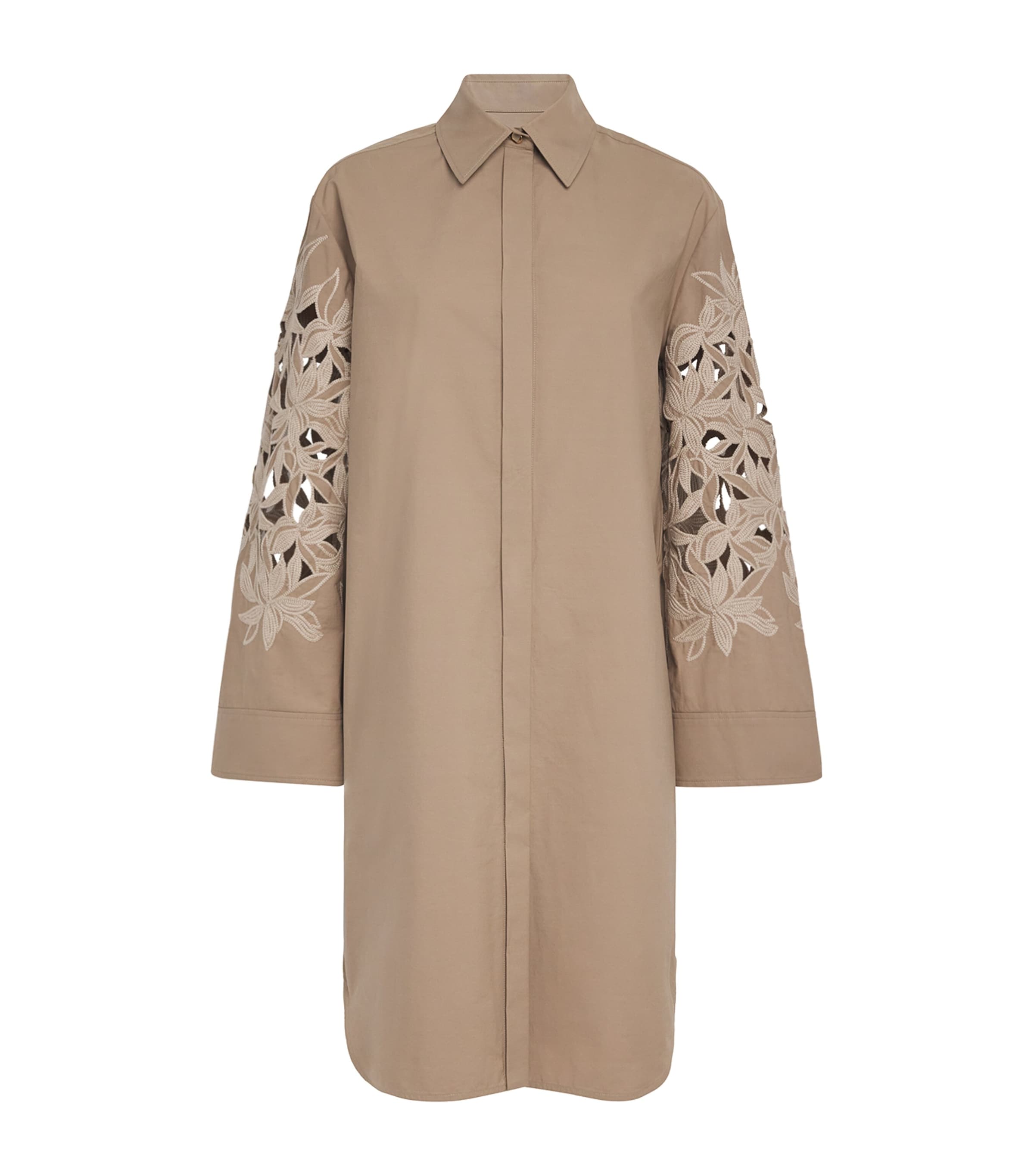 Agnona Womens Cotton Embroidered Midi Dress Light Brown Khaki Image 1