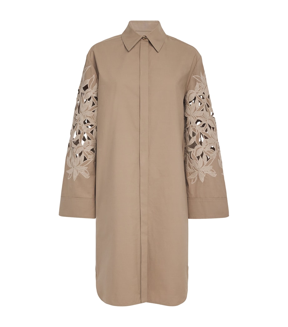 Agnona Womens Cotton Embroidered Midi Dress Light Brown Khaki Image 1