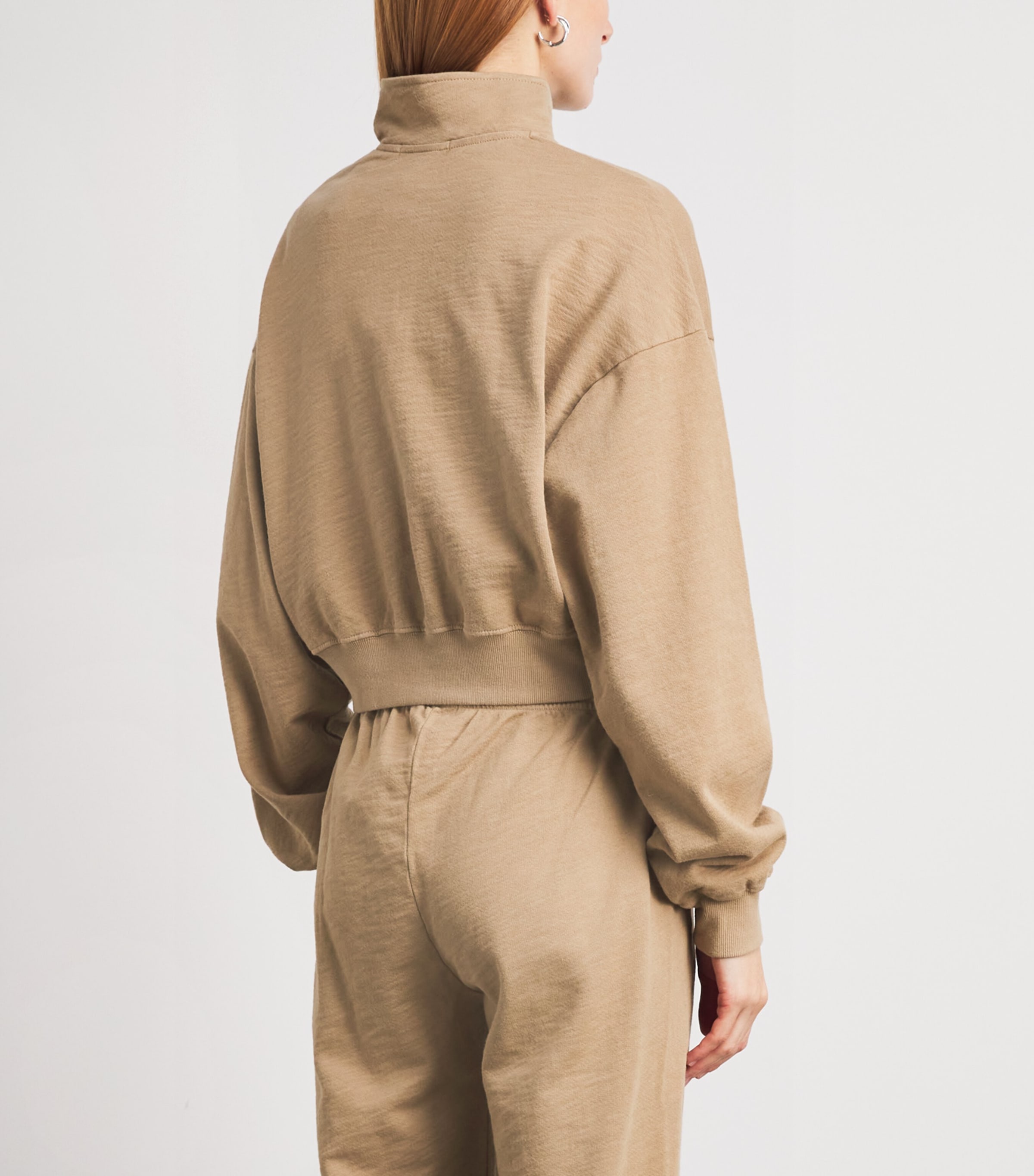 ÉTERNE Womens Cropped Half-Zip Sweatshirt Taupe Image 5