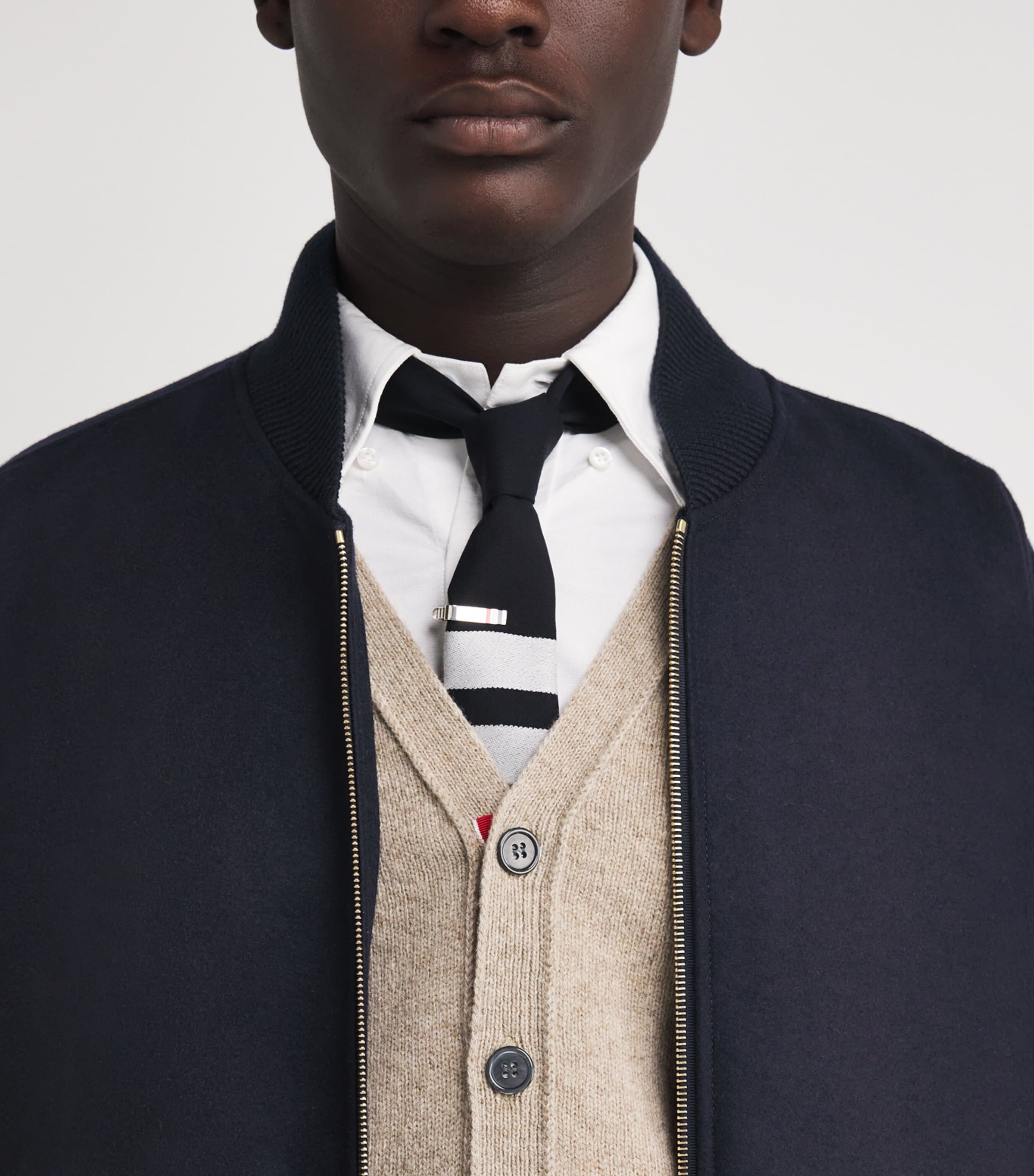 Wool-Leather 4-Bar Oversized Bomber Jacket NAVY Image 6