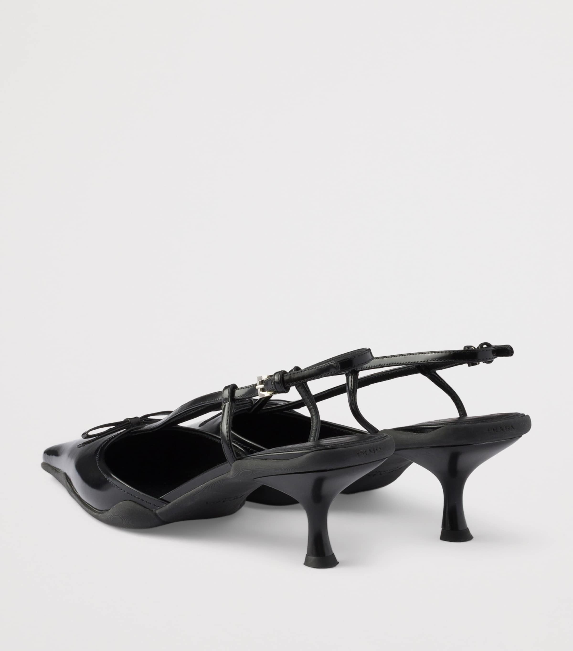 Prada Brushed Leather Bow Slingback Pumps 55 Black Image 4