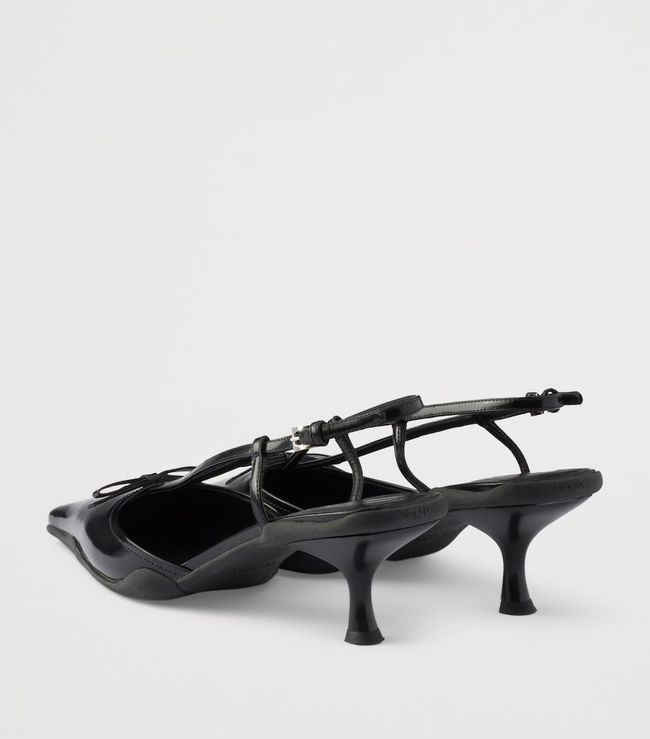 Prada Brushed Leather Bow Slingback Pumps 55 Black Image 4