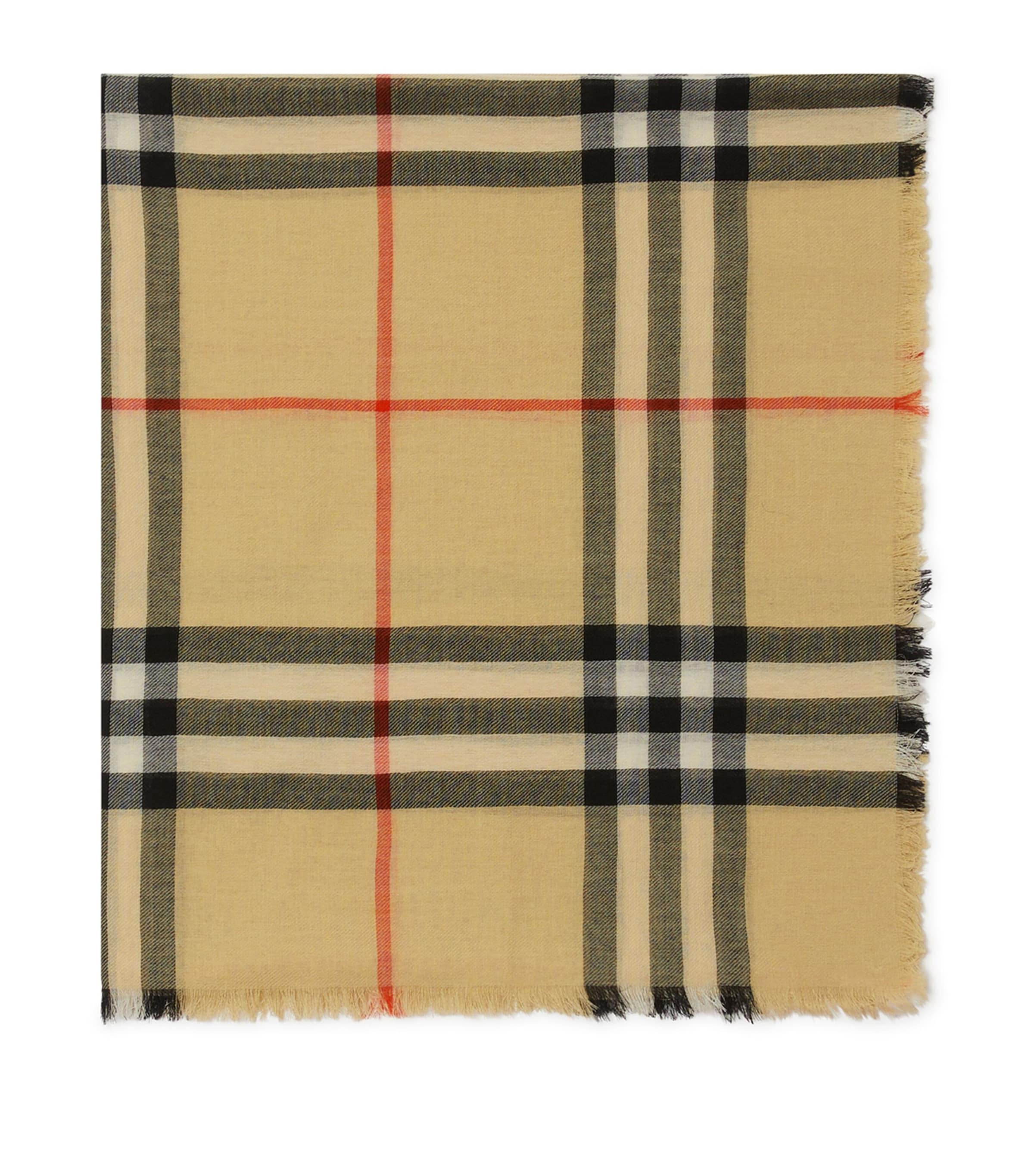 Shop Burberry Wool Check Scarf In Beige