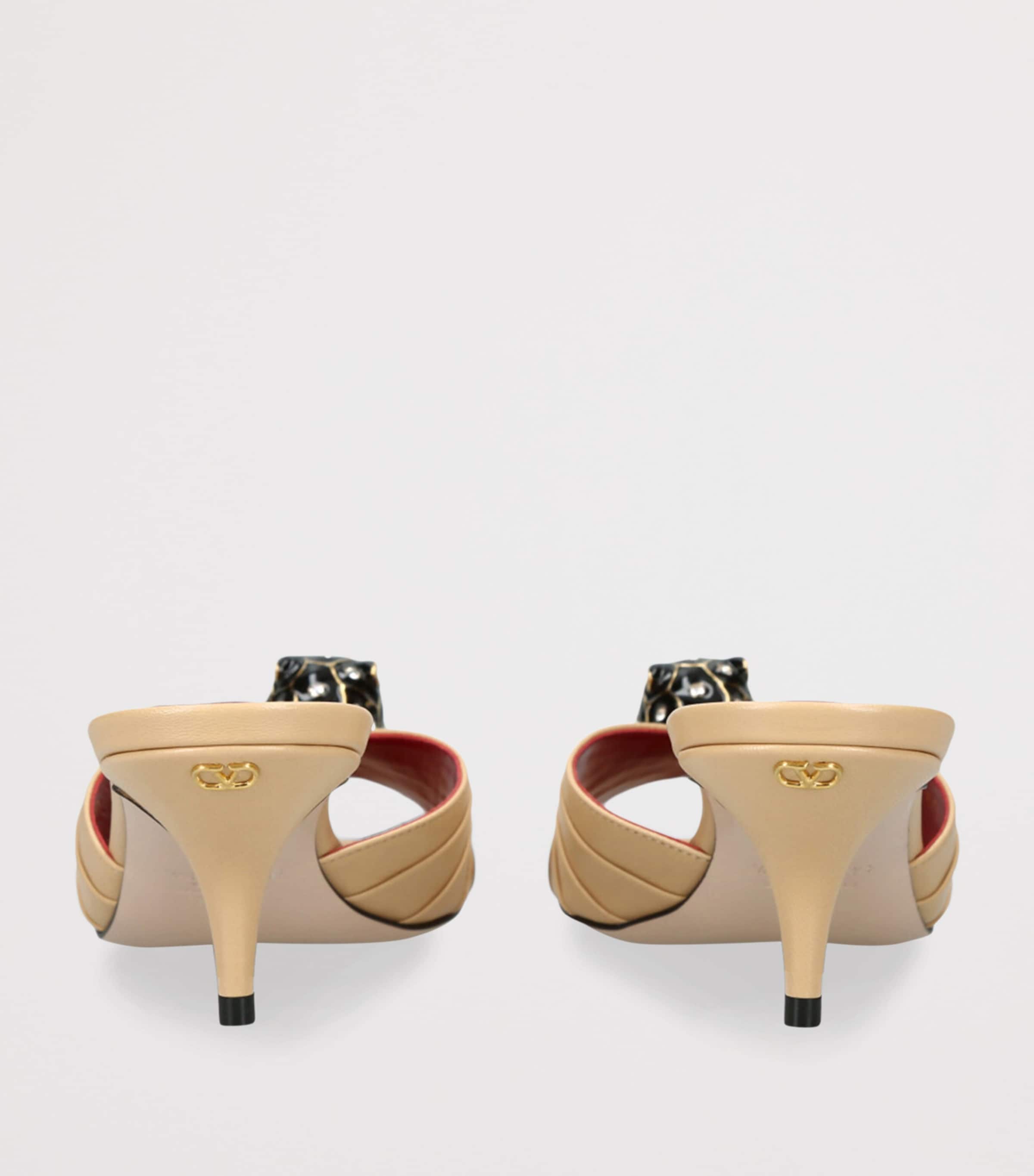 Valentino Garavani Leather Panthea Heeled Mules 55 Cream Image 2