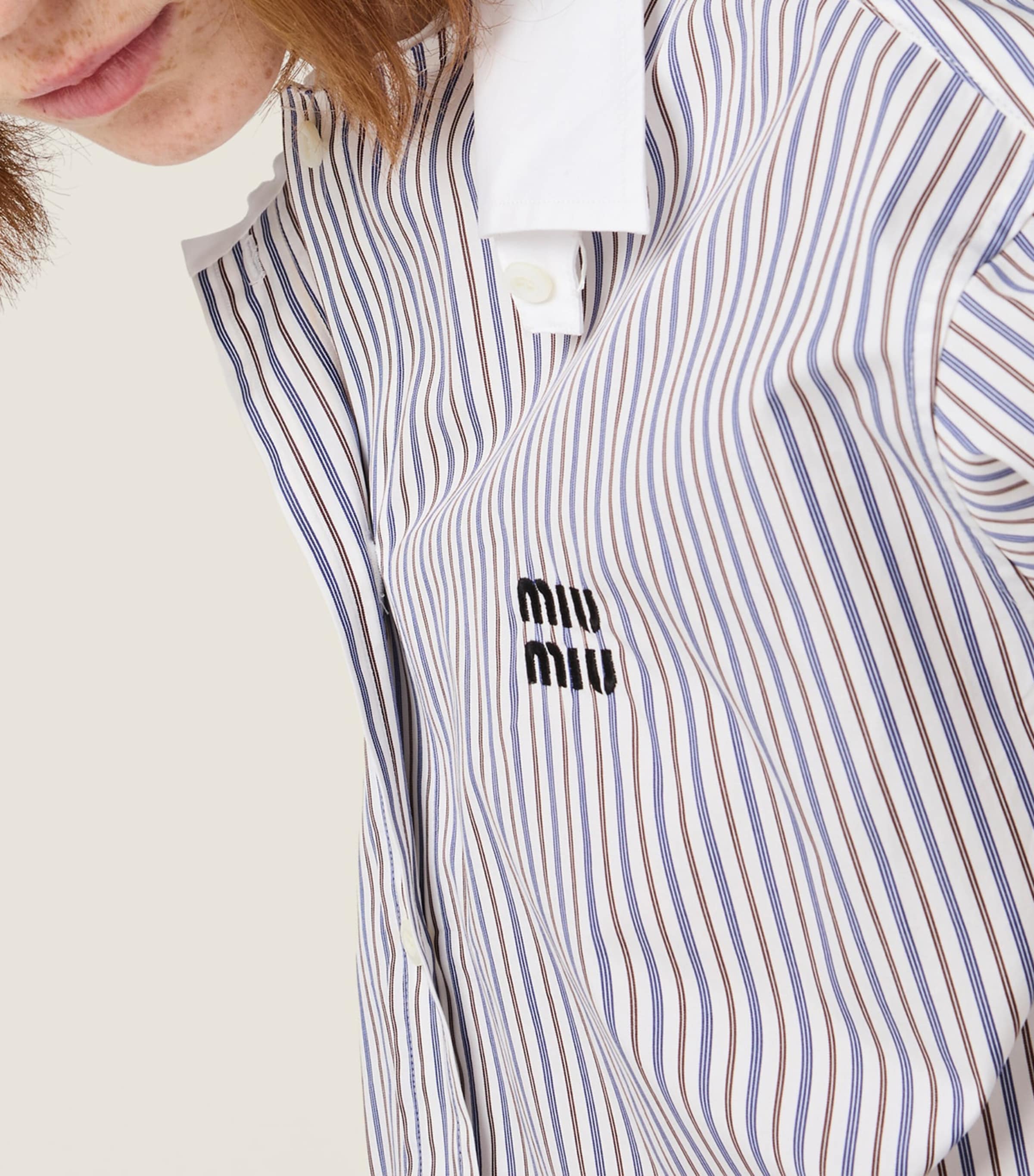 Miu Miu Womens Cotton Stripe Logo Shirt Image 3