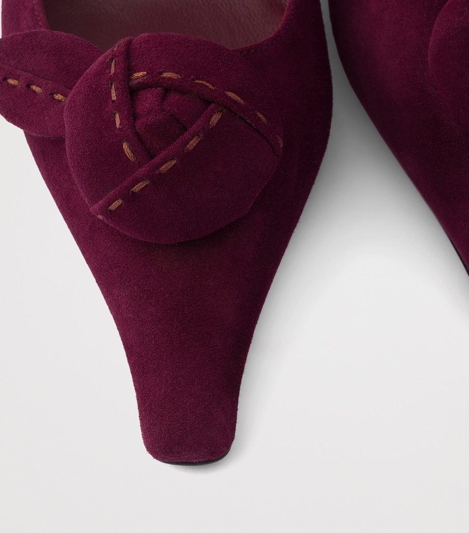Prada Suede Floral-Detail Pumps 55 Burgundy Image 6
