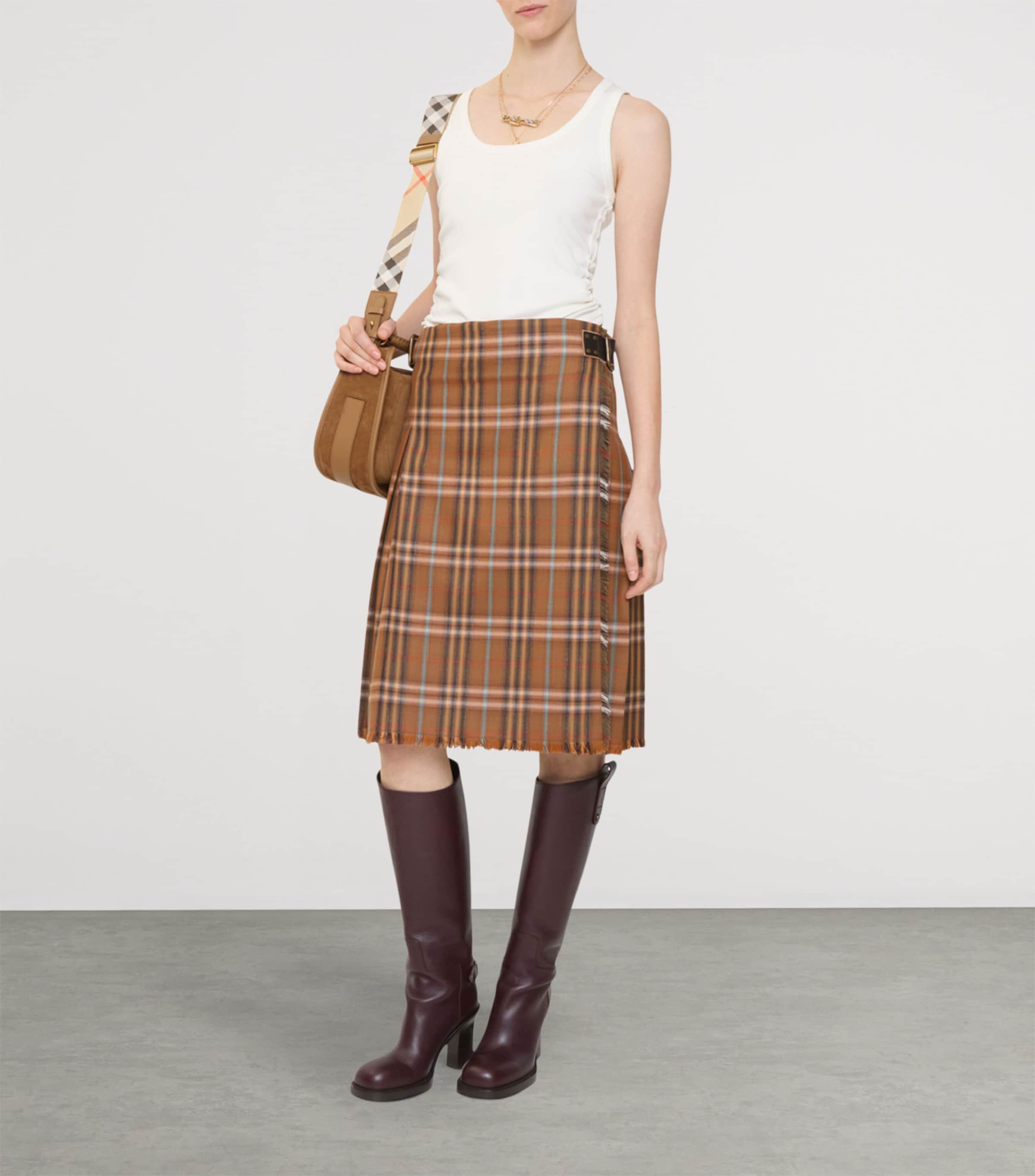 Wool Check Midi Kilt GINGER BROWN IP CHK Image 2