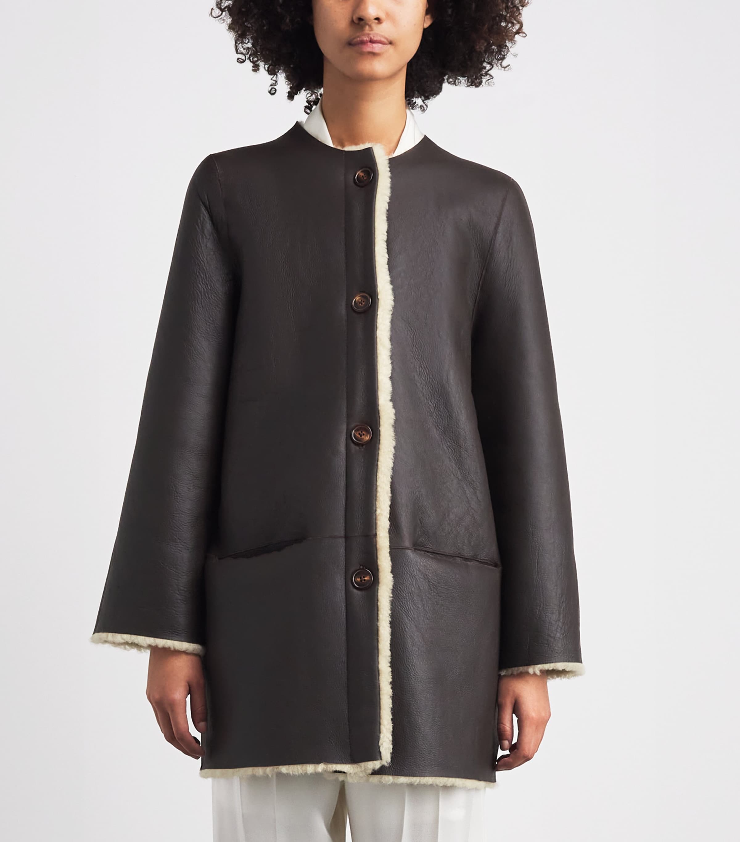 Stylein Womens Shearling-Leather Reversible Veda Coat Cream Image 4