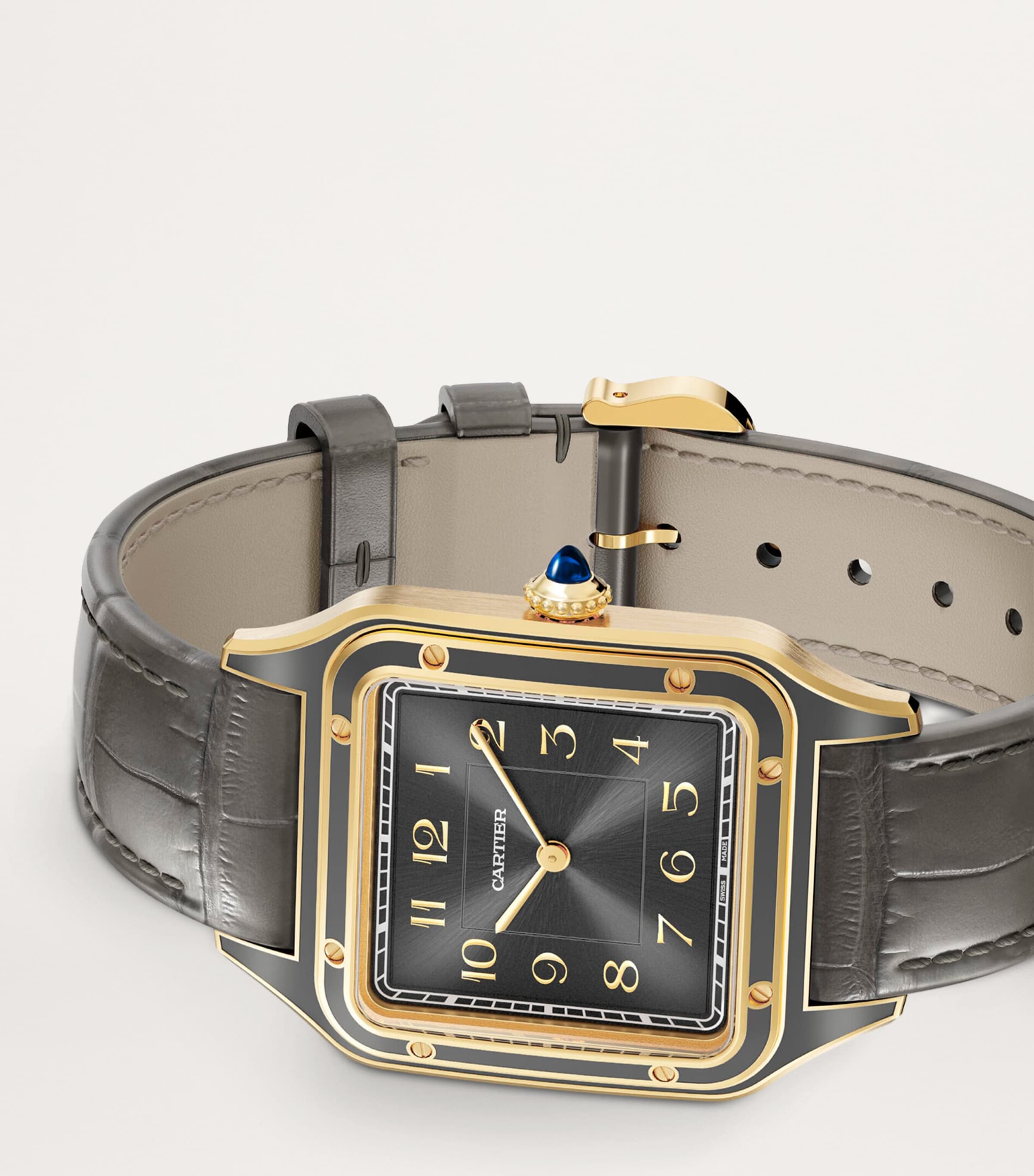 Large Yellow Gold and Sapphire Santos-Dumont Watch 43.5mm YELLOW GOLD Image 2