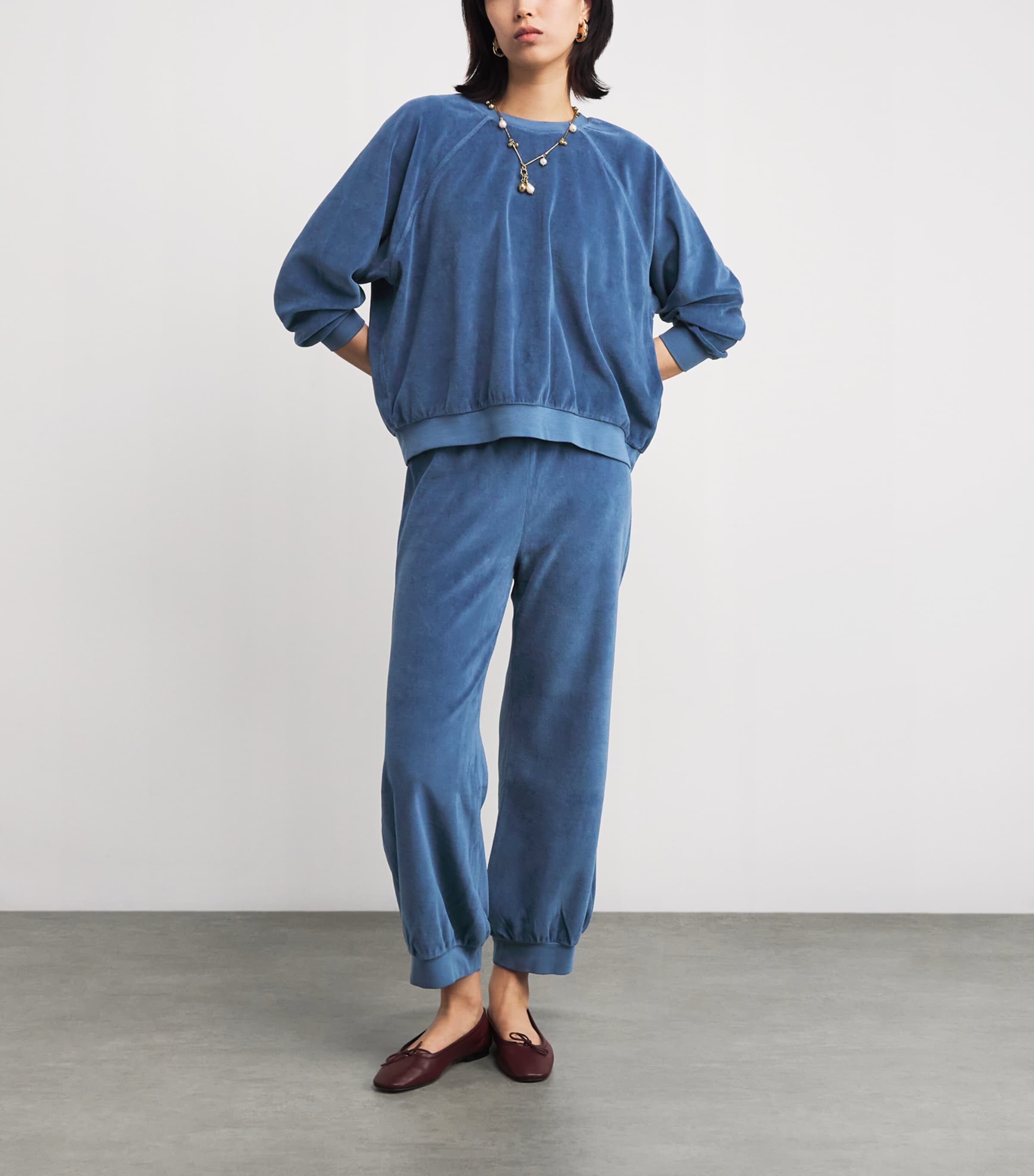 Cotton-Blend Harem Sweatpants PROVENCE BLUE Image 2
