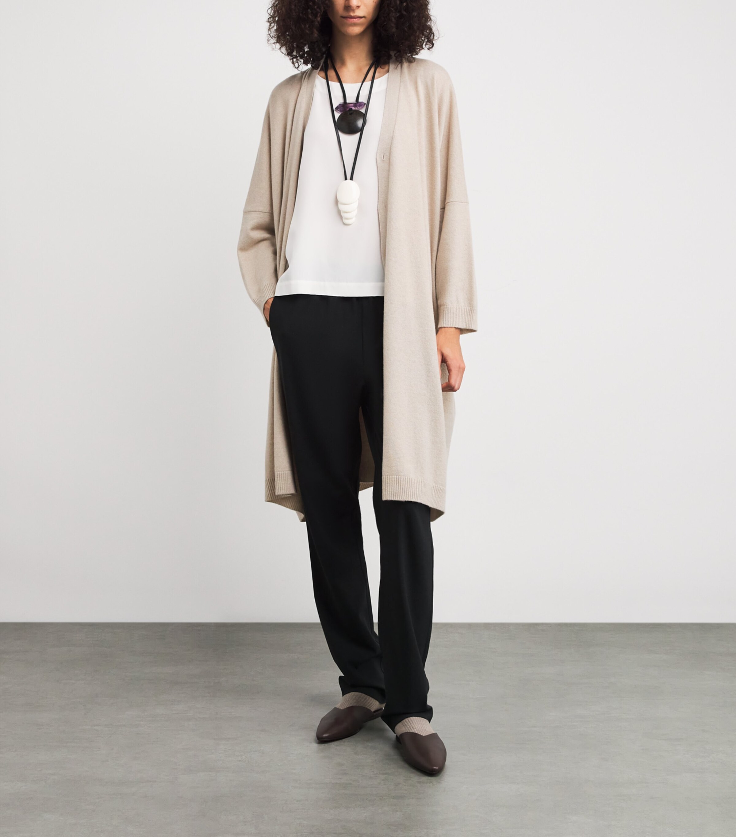 Cashmere Wide Longline Cardigan STONLGT Image 2
