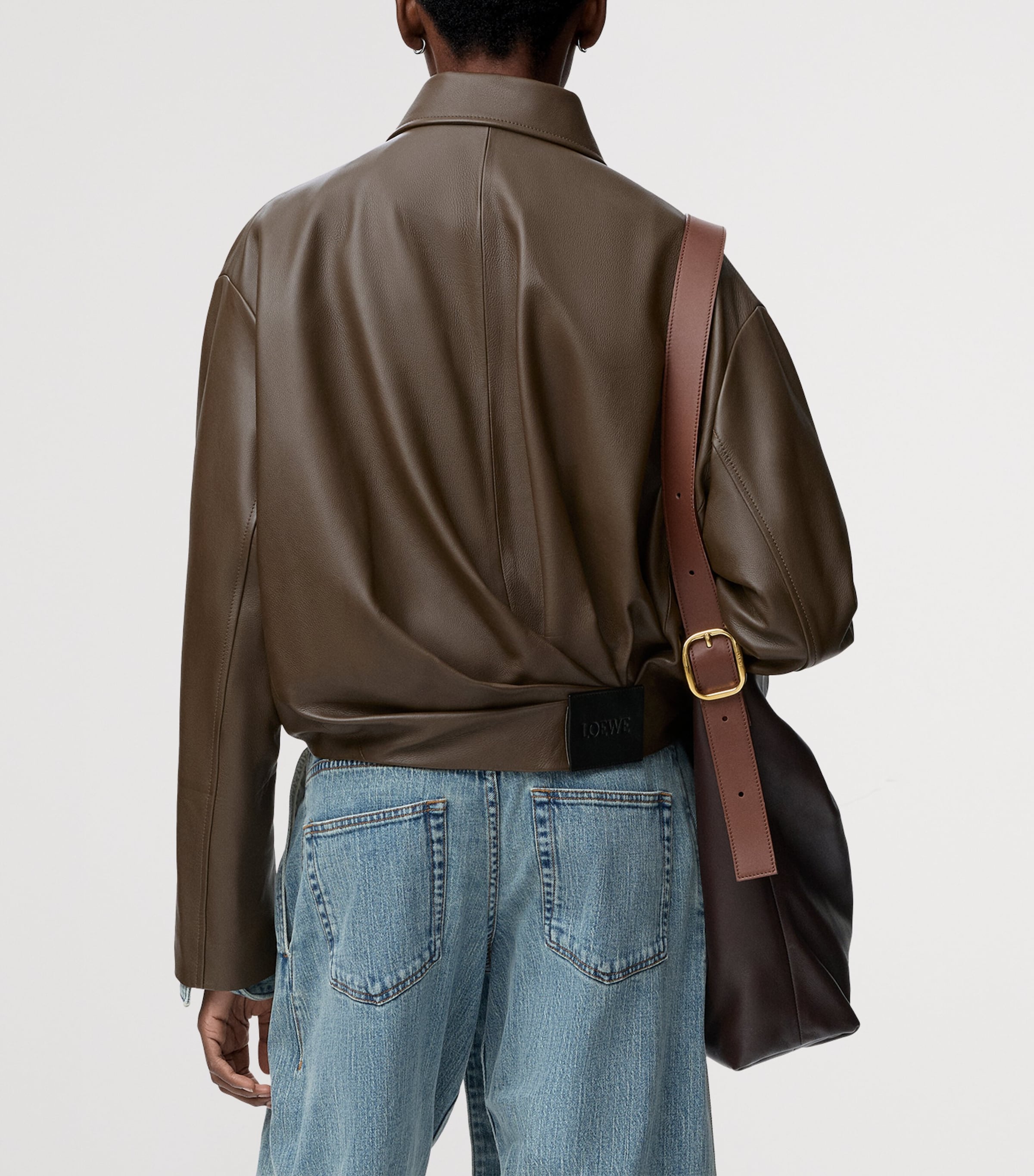 Calfskin Draped Bomber Jacket DARK GREEN Image 4